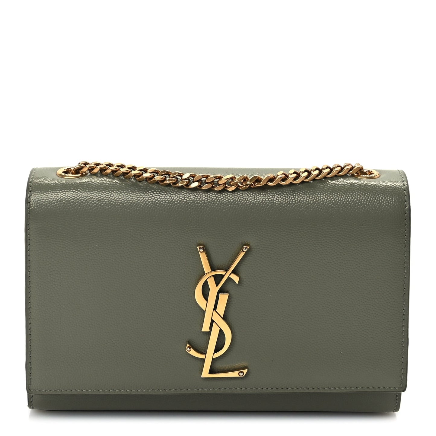 Saint Laurent Grain De Poudre Small Monogram Kate Satchel  Light Sage