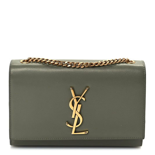 Saint Laurent Grain De Poudre Small Monogram Kate Satchel  Light Sage