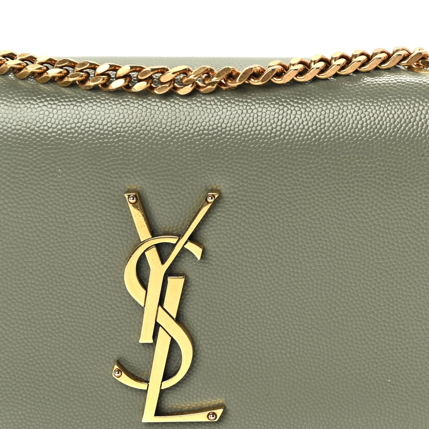 Saint Laurent Grain De Poudre Small Monogram Kate Satchel  Light Sage