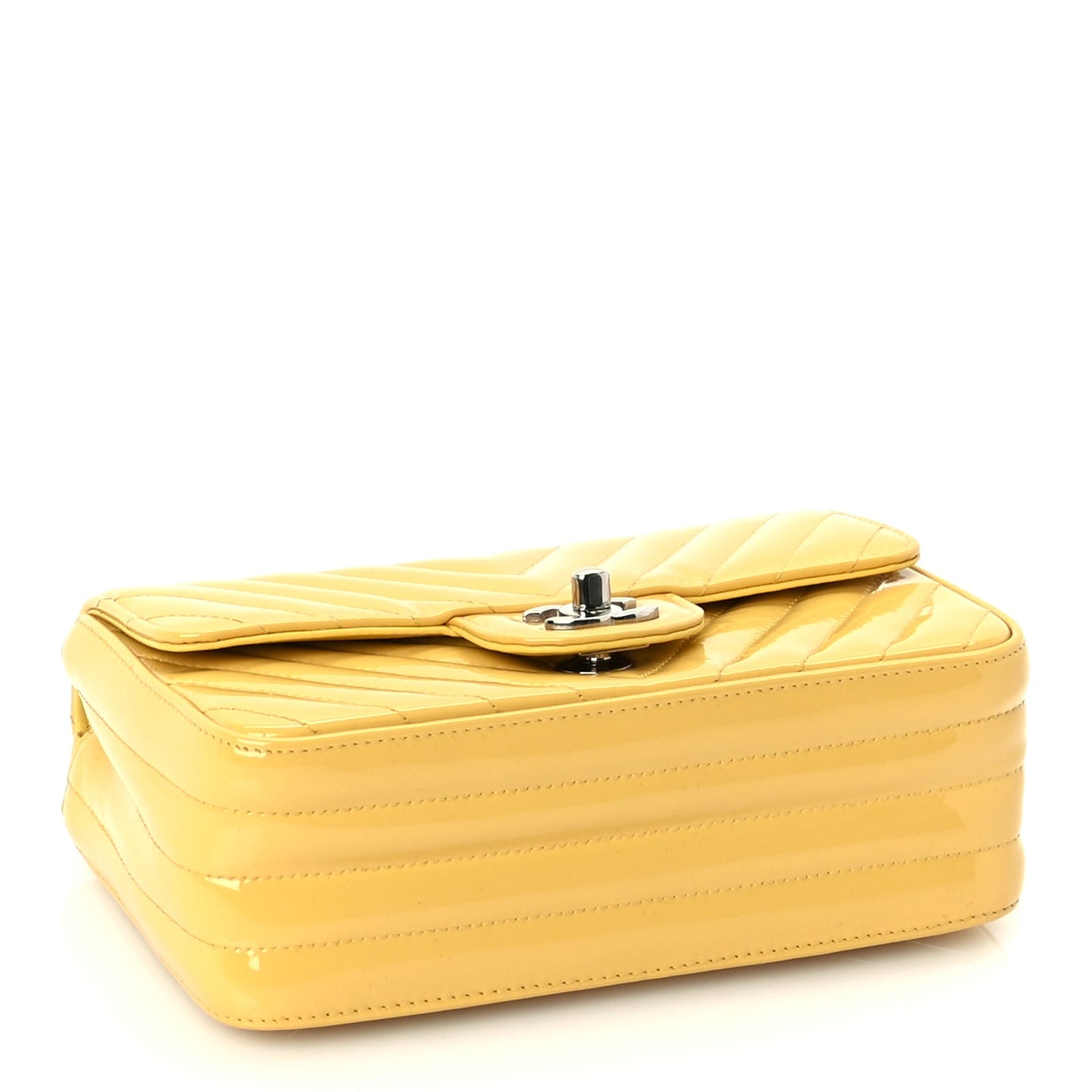 Chanel Patent Chevron Quilted Mini Rectangular Flap  Yellow