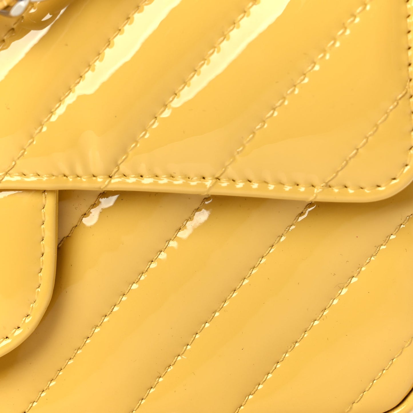 Chanel Patent Chevron Quilted Mini Rectangular Flap  Yellow