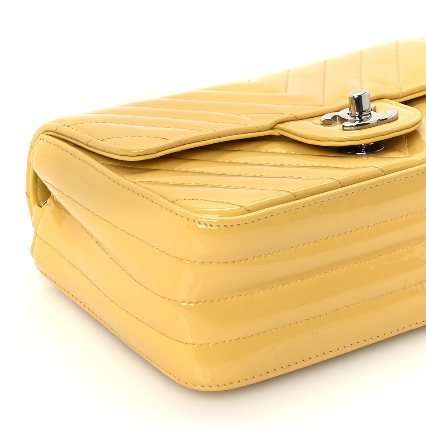 Chanel Patent Chevron Quilted Mini Rectangular Flap  Yellow