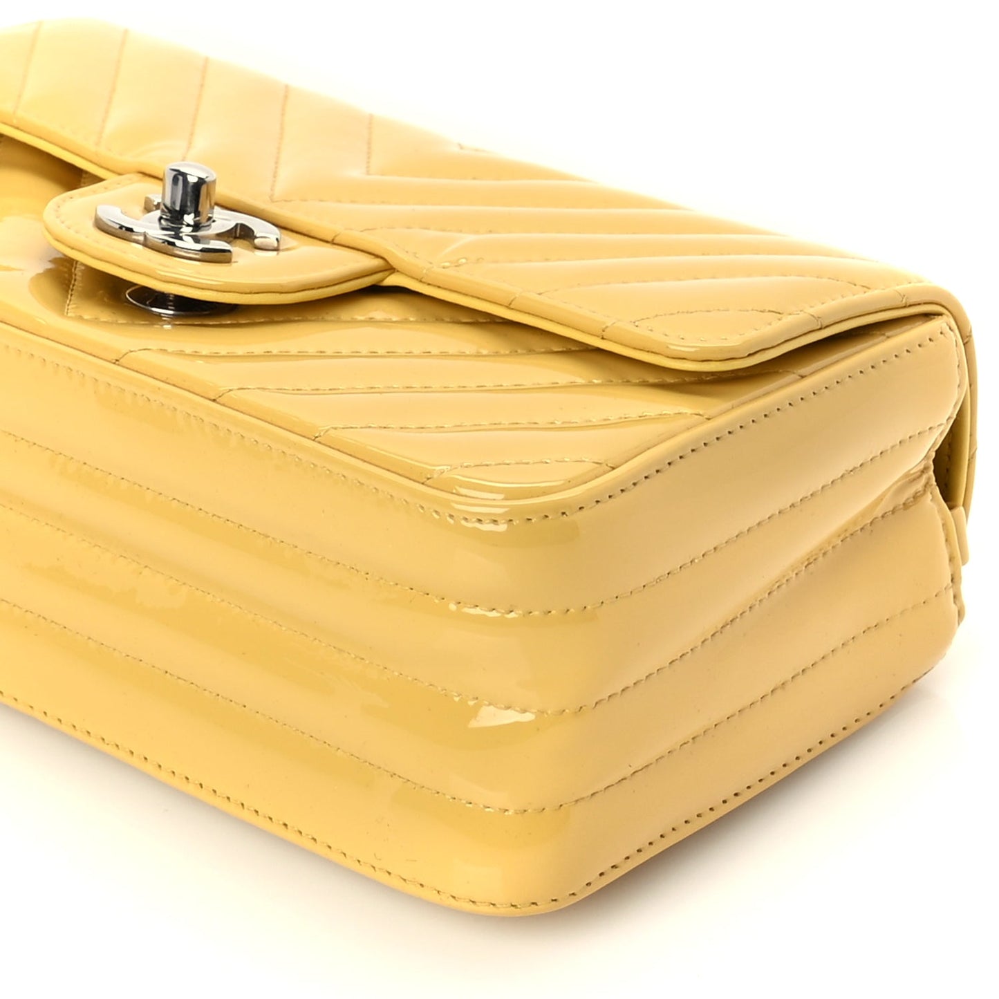 Chanel Patent Chevron Quilted Mini Rectangular Flap  Yellow