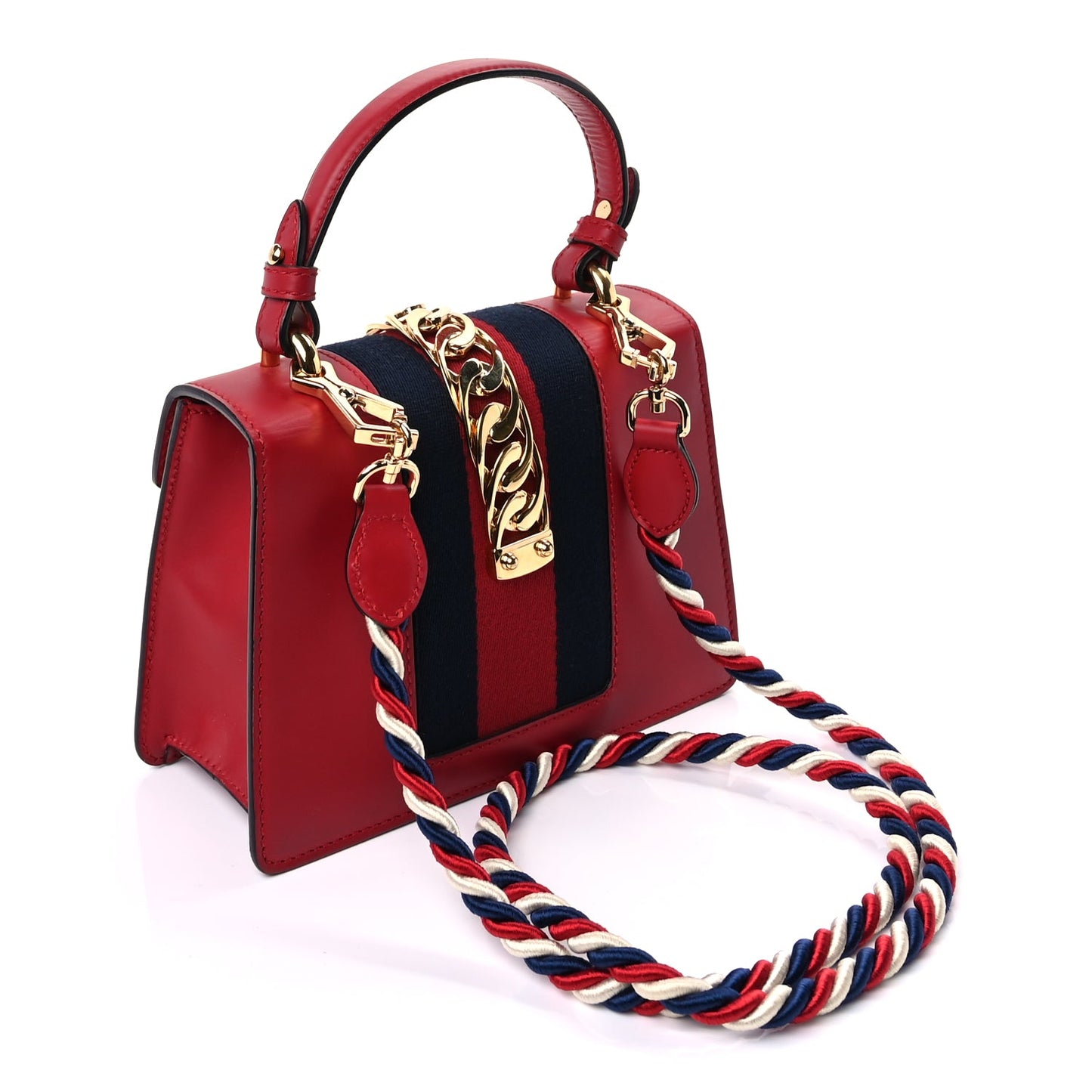 Gucci Calfskin Mini Sylvie Top Handle Bag Hibiscus Red