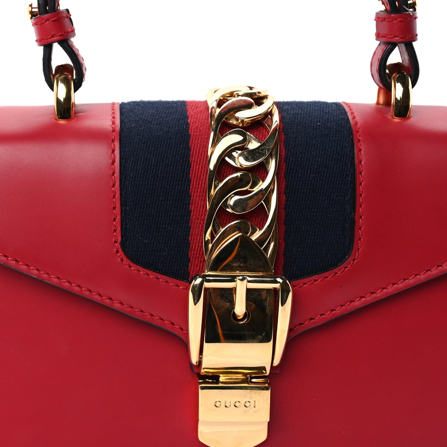 Gucci Calfskin Mini Sylvie Top Handle Bag Hibiscus Red