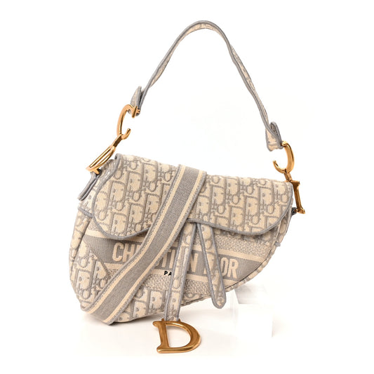 Christian Dior Oblique Embroidered Saddle Bag Gray