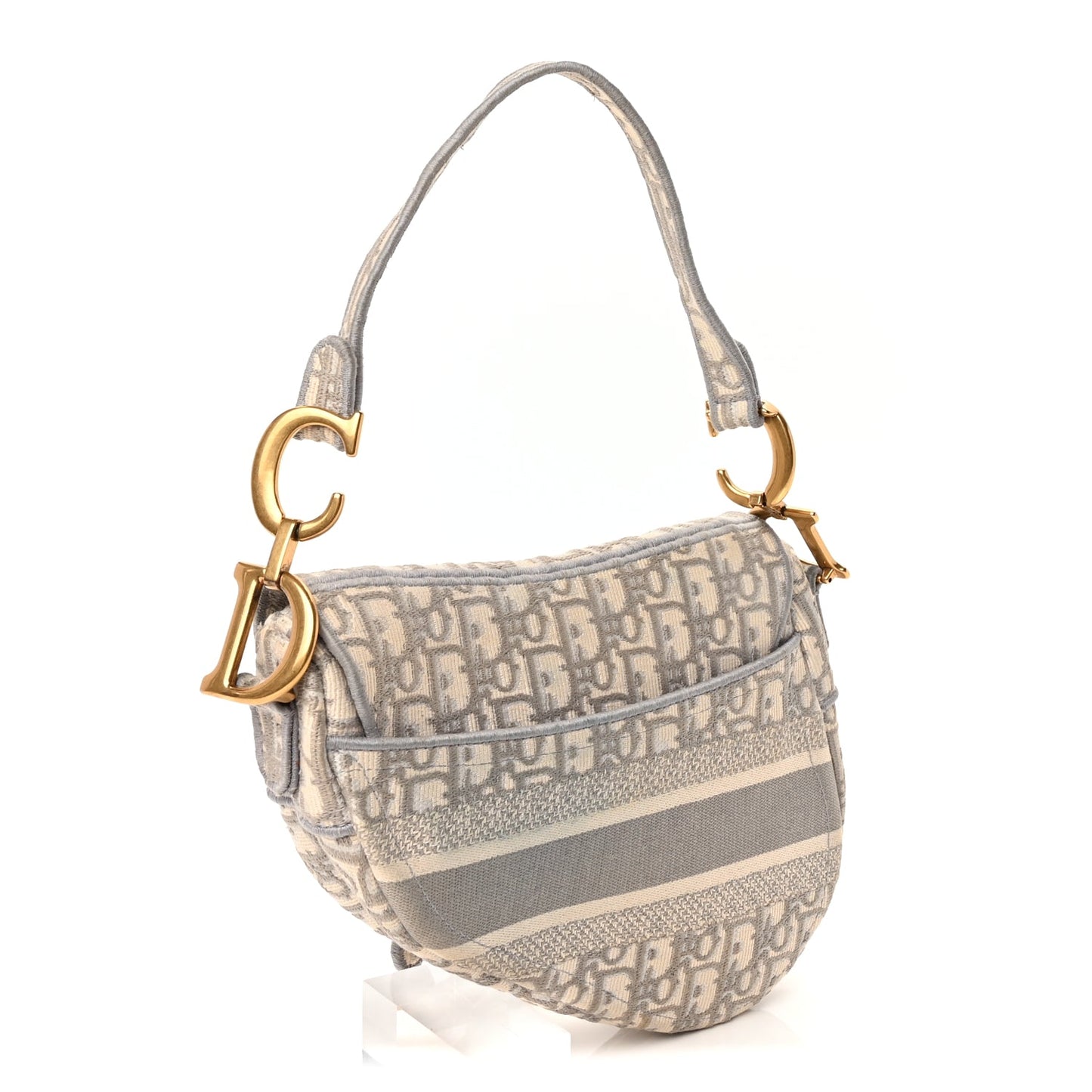 Christian Dior Oblique Embroidered Saddle Bag Gray
