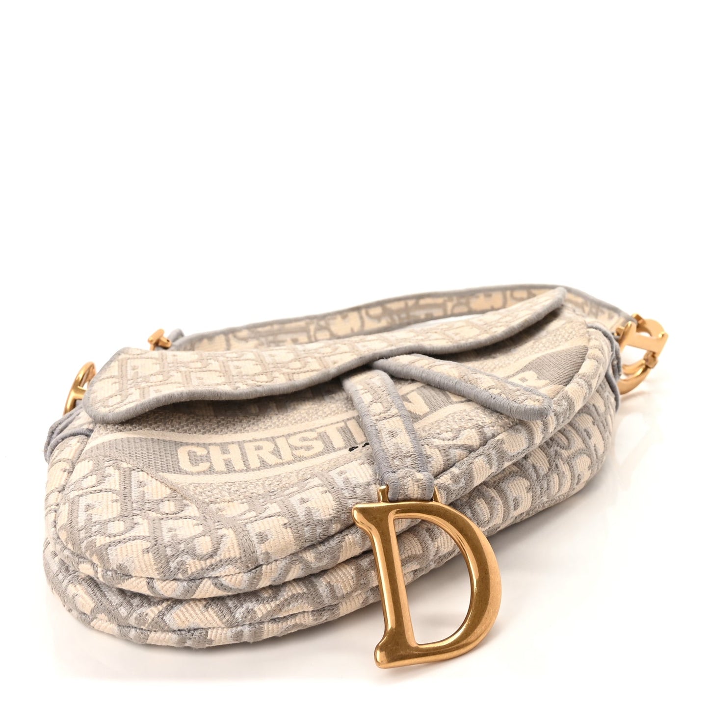 Christian Dior Oblique Embroidered Saddle Bag Gray