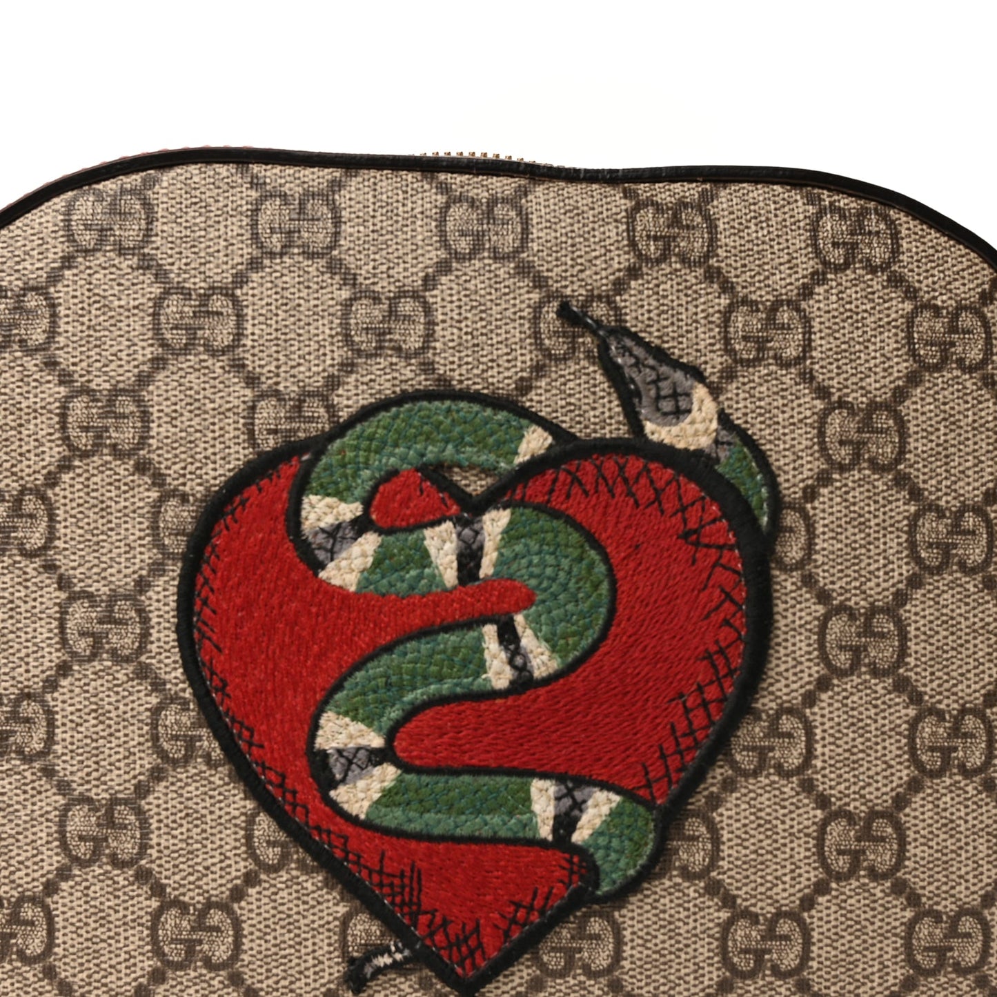 Gucci GG Supreme Monogram Kingsnake Heart Embroidered Mini Chain Shoulder Bag  Beige Hibiscus Red