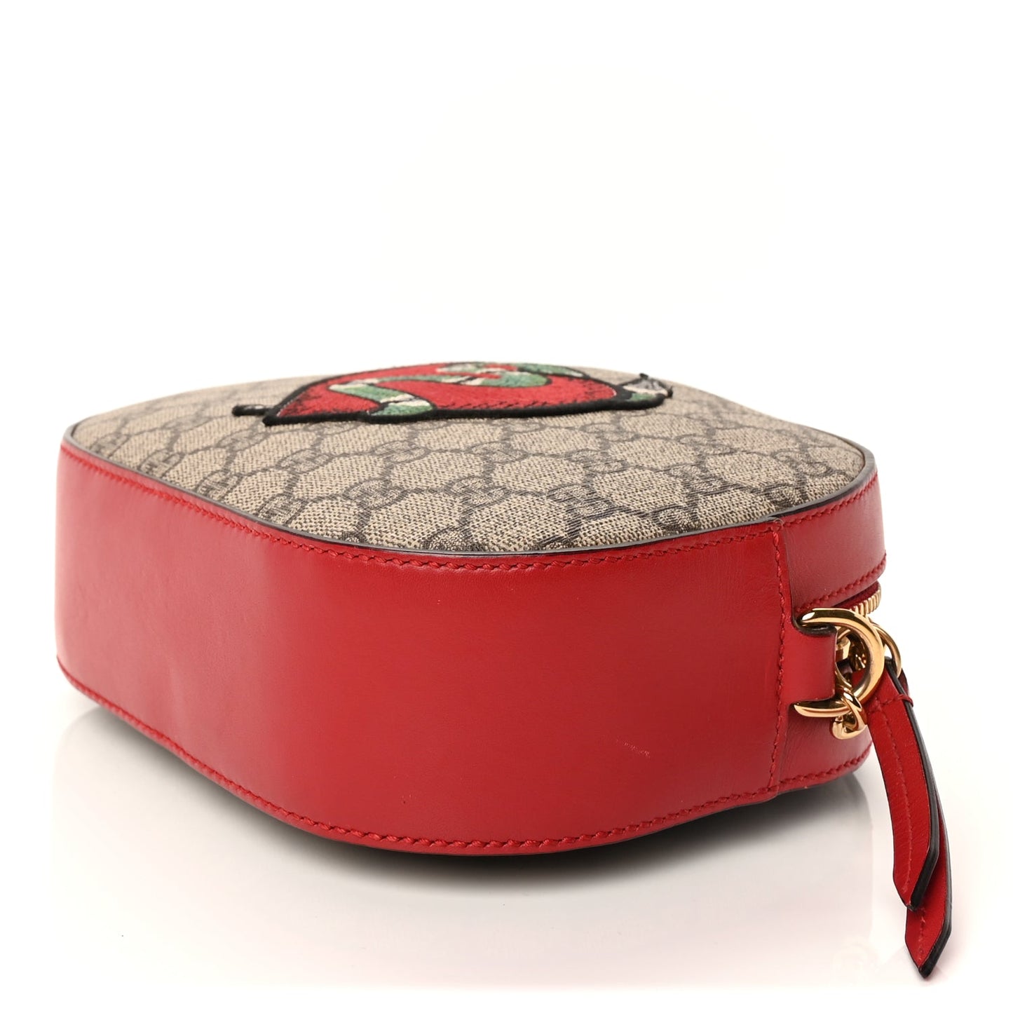 Gucci GG Supreme Monogram Kingsnake Heart Embroidered Mini Chain Shoulder Bag  Beige Hibiscus Red
