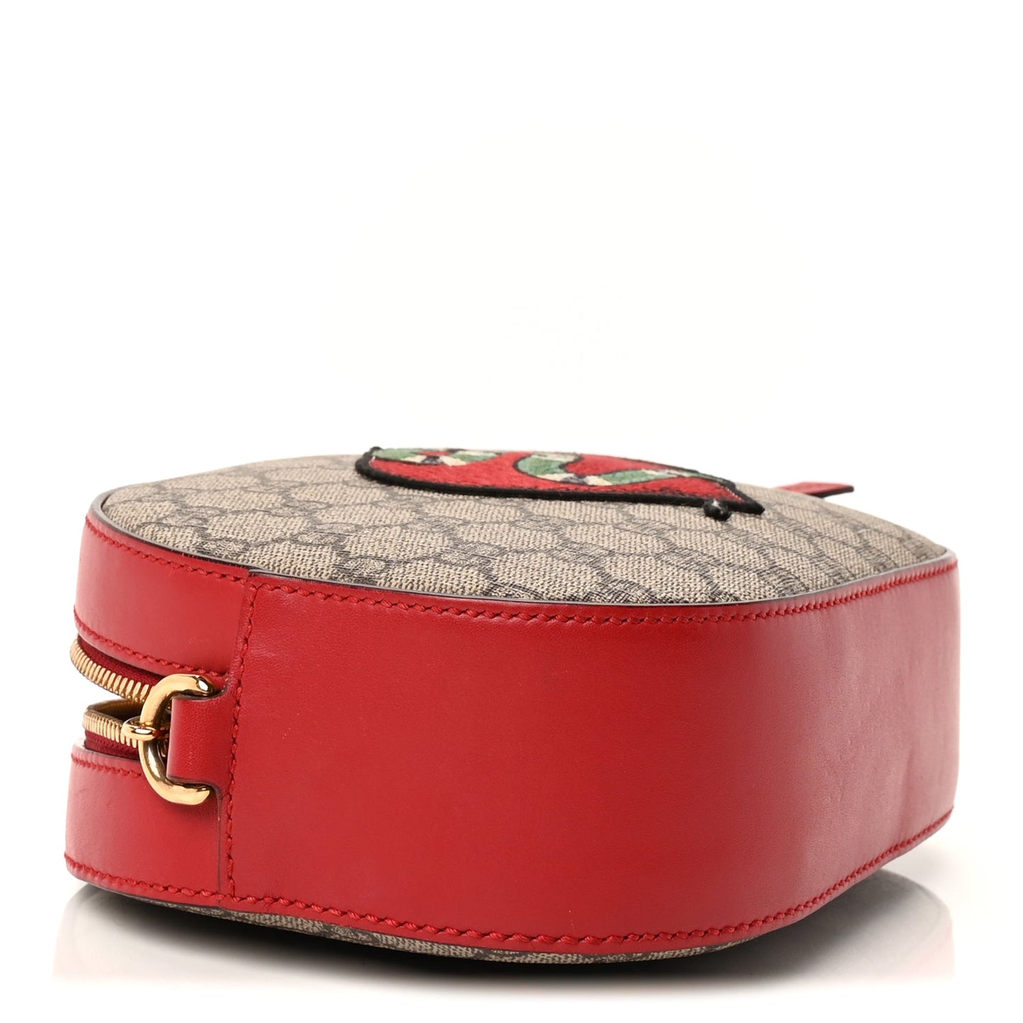 Gucci GG Supreme Monogram Kingsnake Heart Embroidered Mini Chain Shoulder Bag  Beige Hibiscus Red