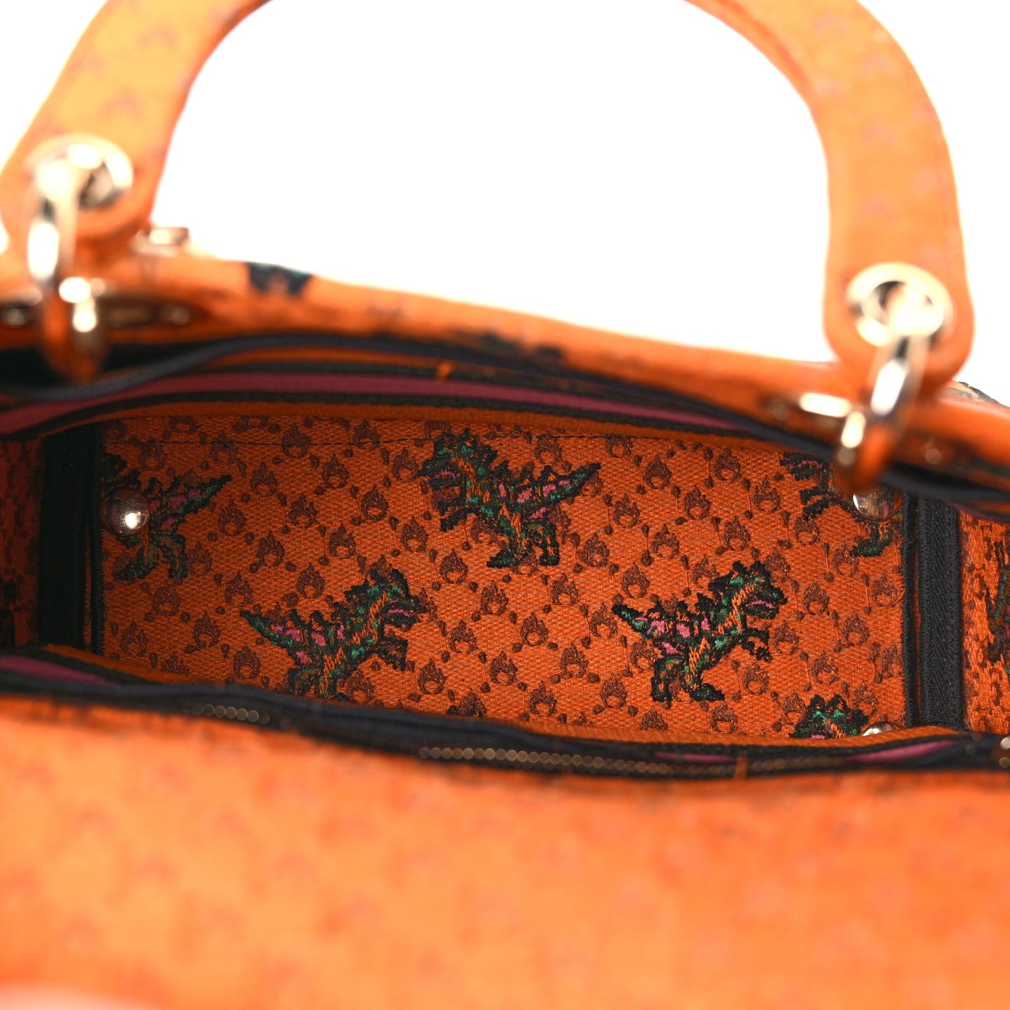 Christian Dior Canvas Embroidered Dino Medium Lady D-Lite Orange Multicolor