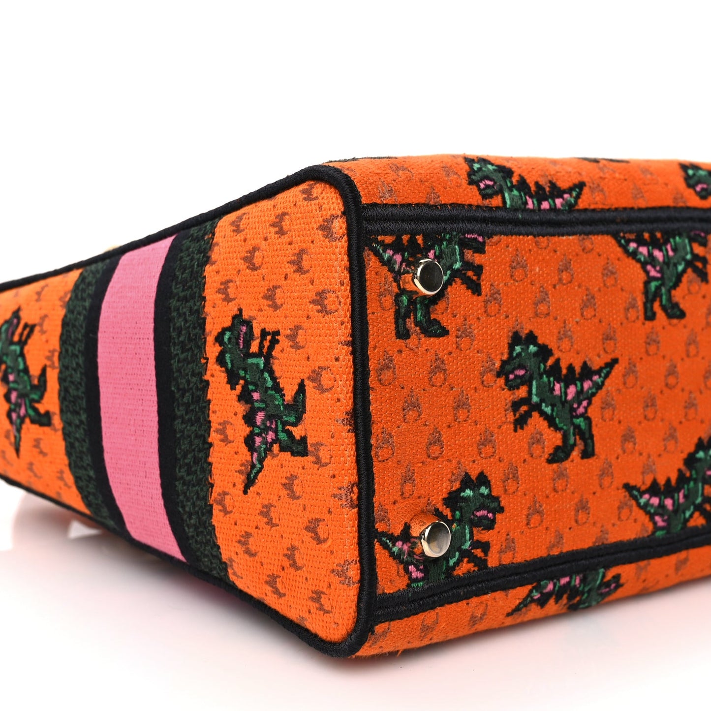 Christian Dior Canvas Embroidered Dino Medium Lady D-Lite Orange Multicolor