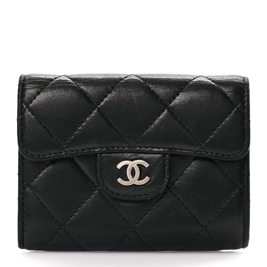 Chanel Lambskin Quilted Flap Card Holder Wallet Black