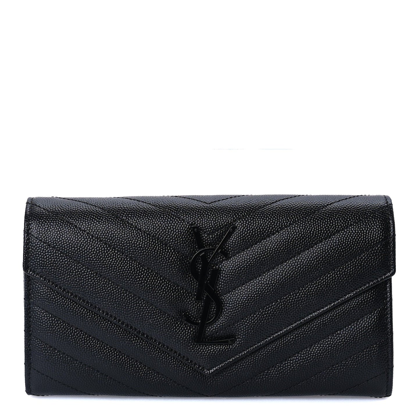 Saint Laurent Grain De Poudre Matelasse Chevron Monogram Flap Wallet Black