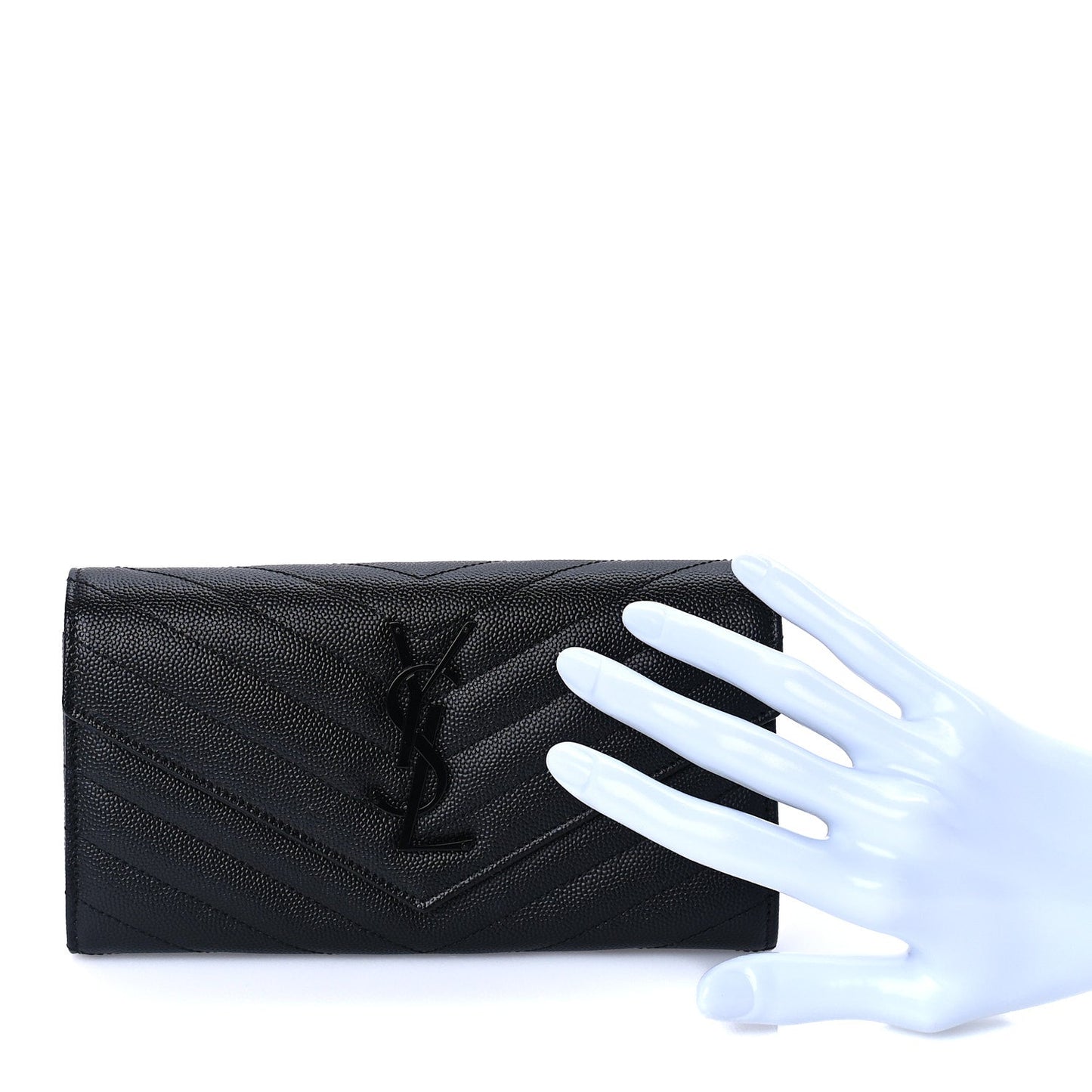 Saint Laurent Grain De Poudre Matelasse Chevron Monogram Flap Wallet Black