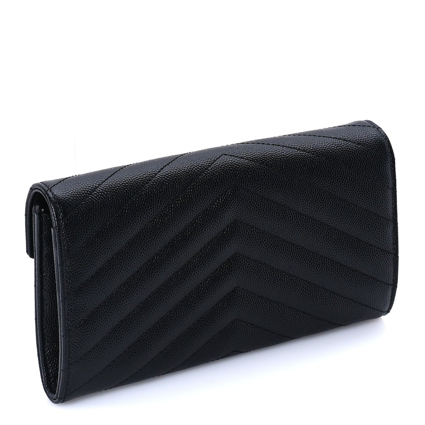Saint Laurent Grain De Poudre Matelasse Chevron Monogram Flap Wallet Black