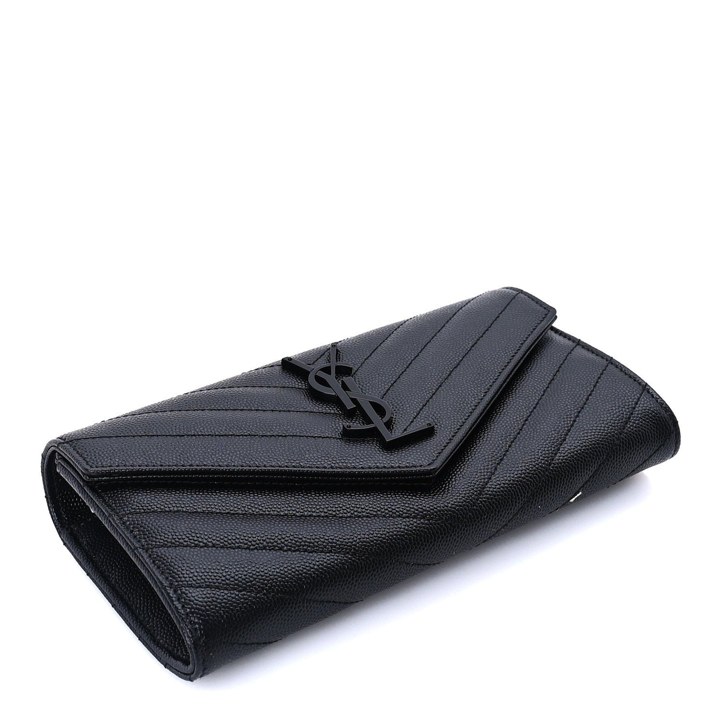 Saint Laurent Grain De Poudre Matelasse Chevron Monogram Flap Wallet Black