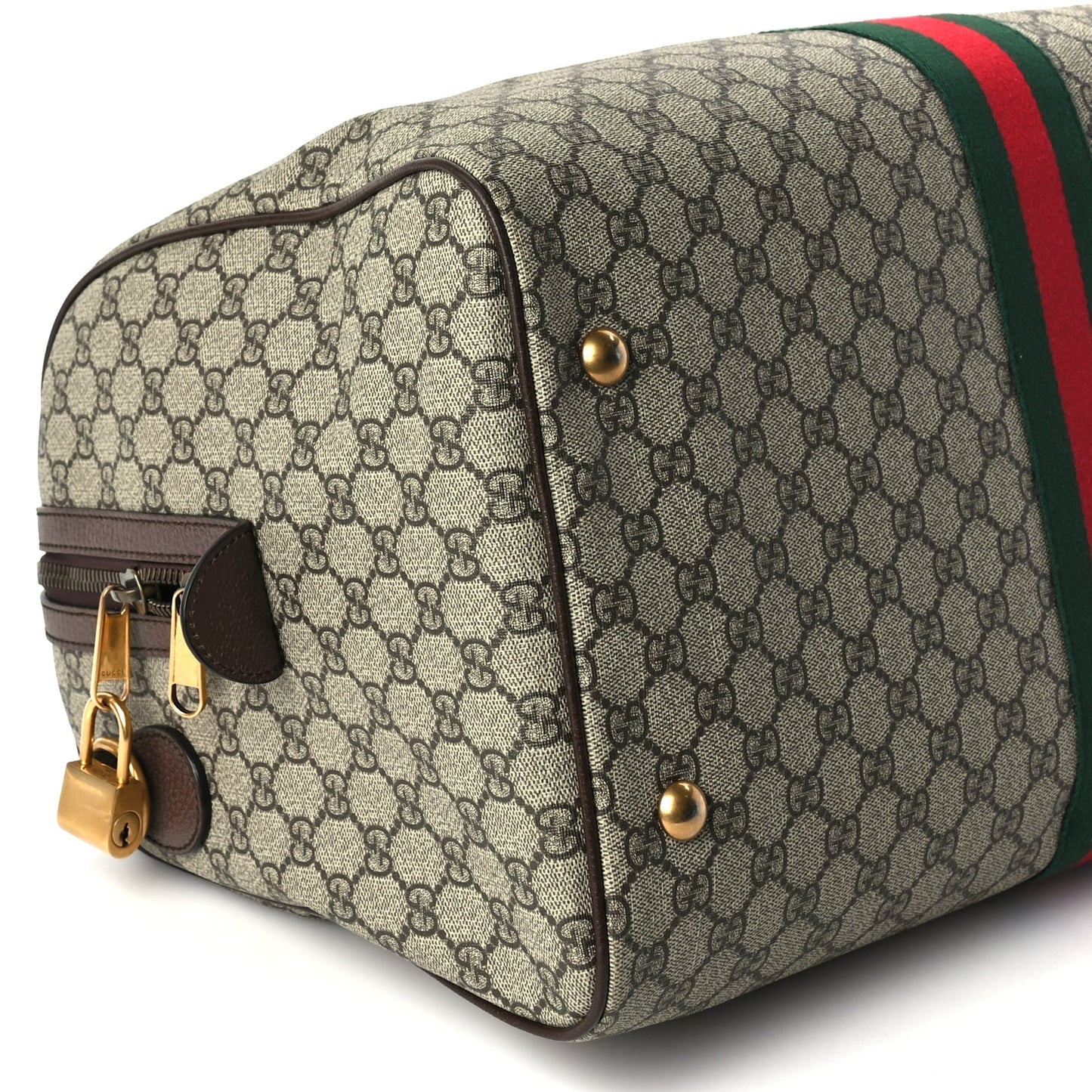 Gucci GG Supreme Monogram Textured Dollar Calfskin Web Medium Ophidia Carry-On Duffle Bag Beige Ebony New Acero