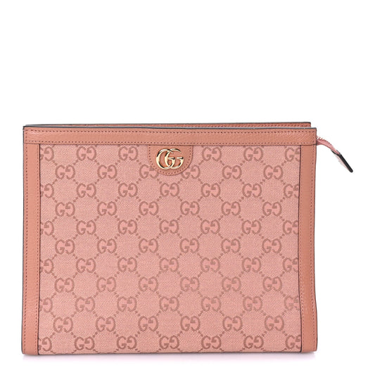 Gucci Monogram Textured Dollar Calfskin Ophidia Pouch Cloche  Rose Pink