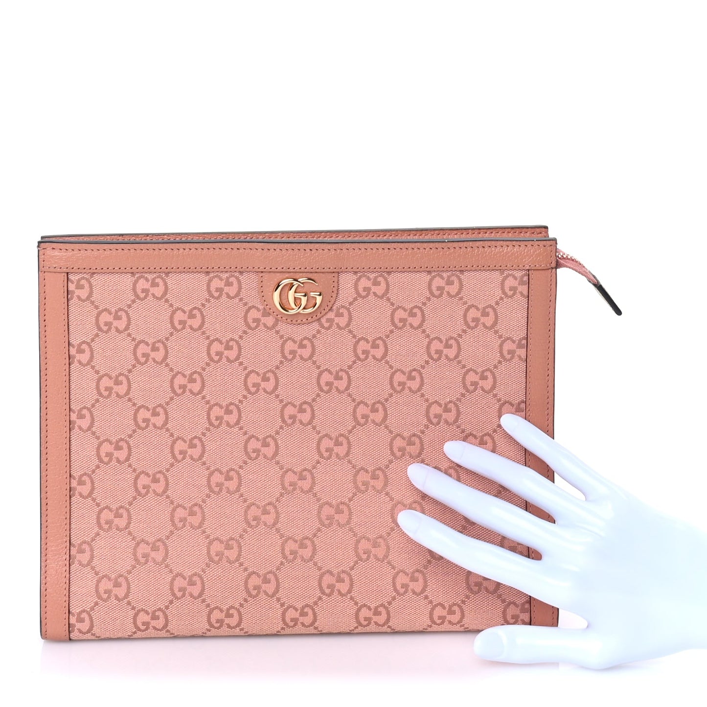 Gucci Monogram Textured Dollar Calfskin Ophidia Pouch Cloche  Rose Pink