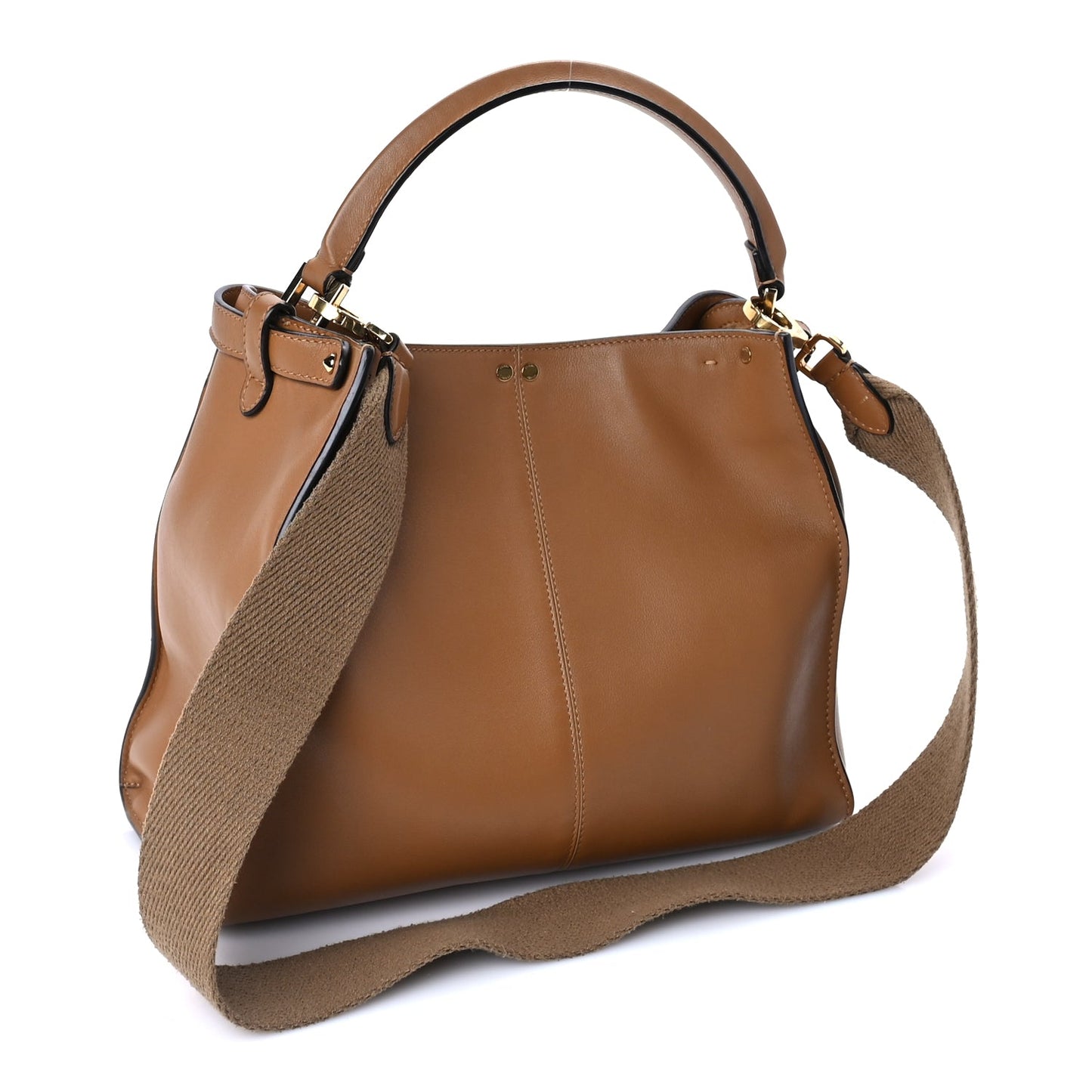 Fendi Vitello Seta Light Century Shearling FF 1974 Medium Peekaboo X-Lite Nocciolo Ebano Tobacco