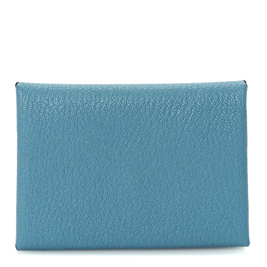 Hermes Chevre Chamkila Calvi Duo Card Case Blue Jean