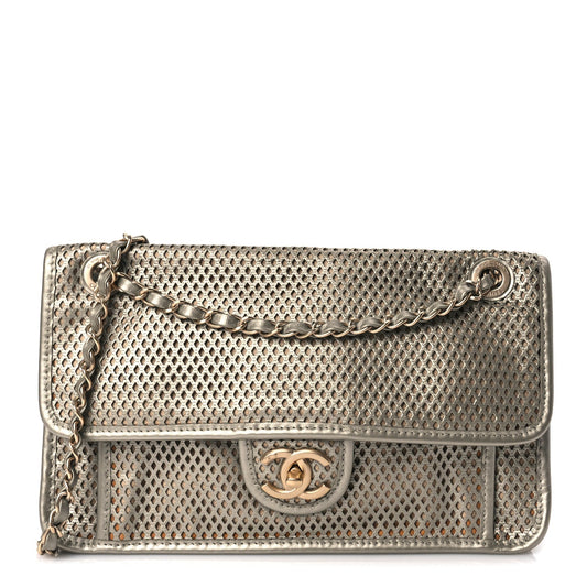Chanel  Perforated Calfskin Large Up In The Air Flap Light Gold