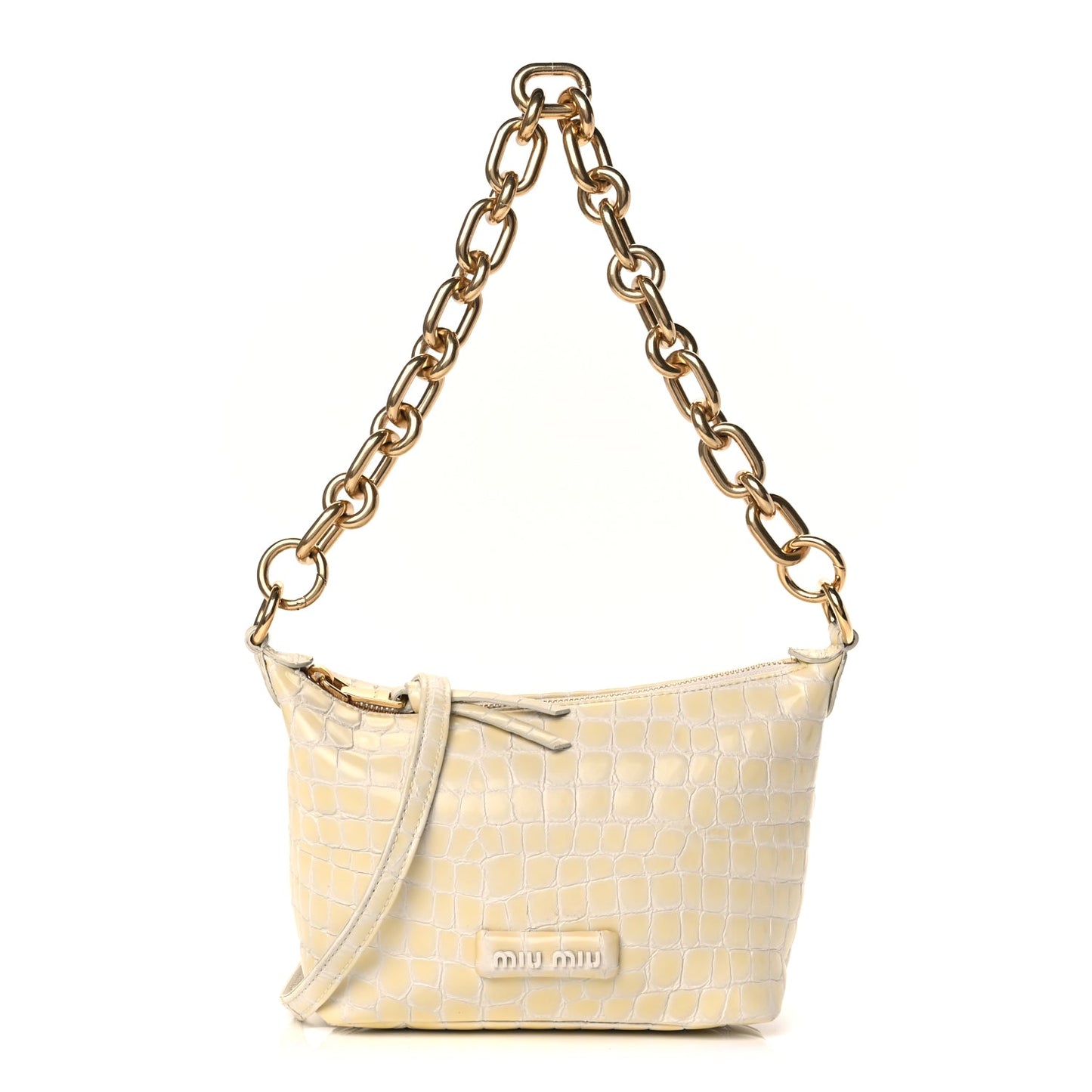 Miu Miu Calfskin Crocodile Embossed St Cocco Spirit Bag White
