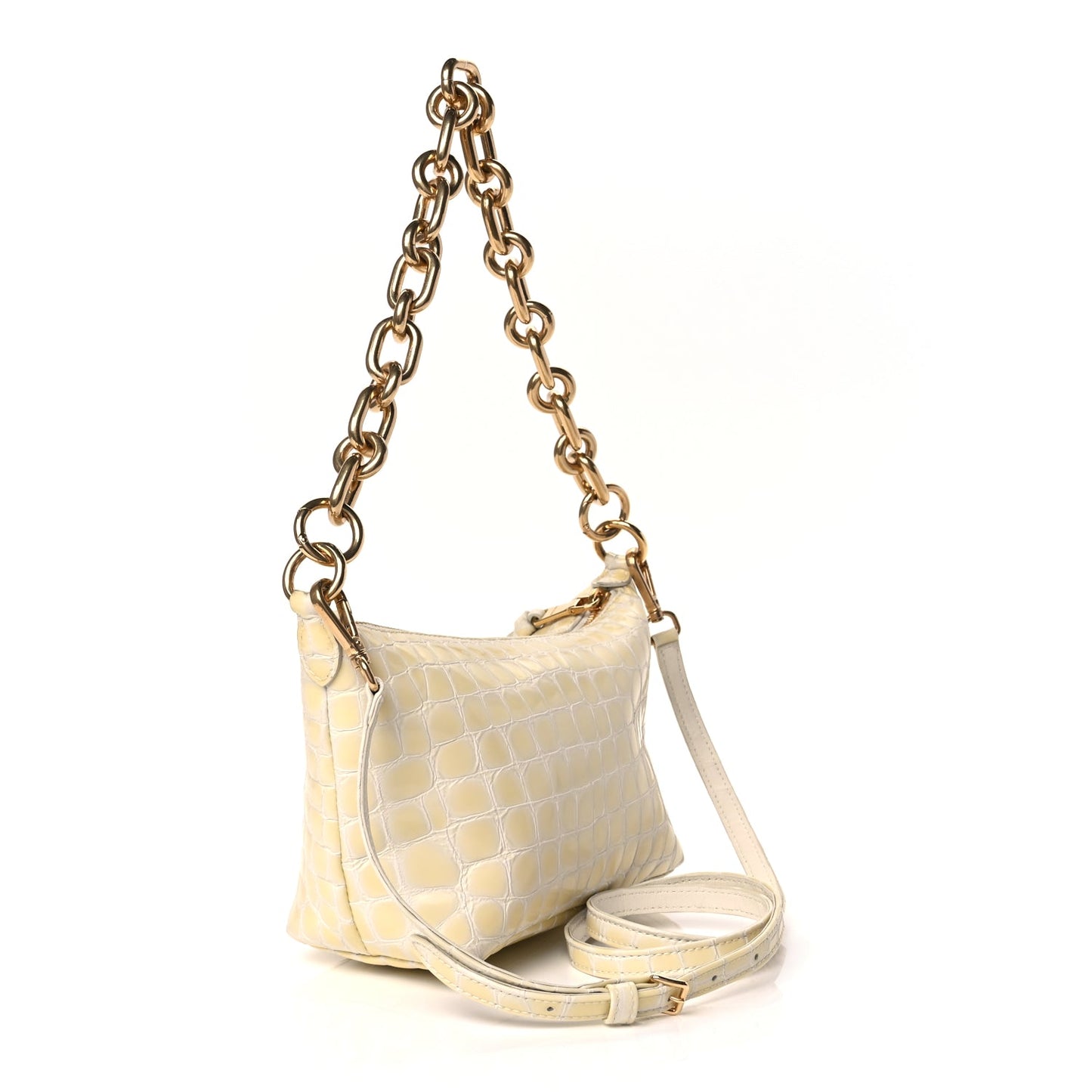 Miu Miu Calfskin Crocodile Embossed St Cocco Spirit Bag White