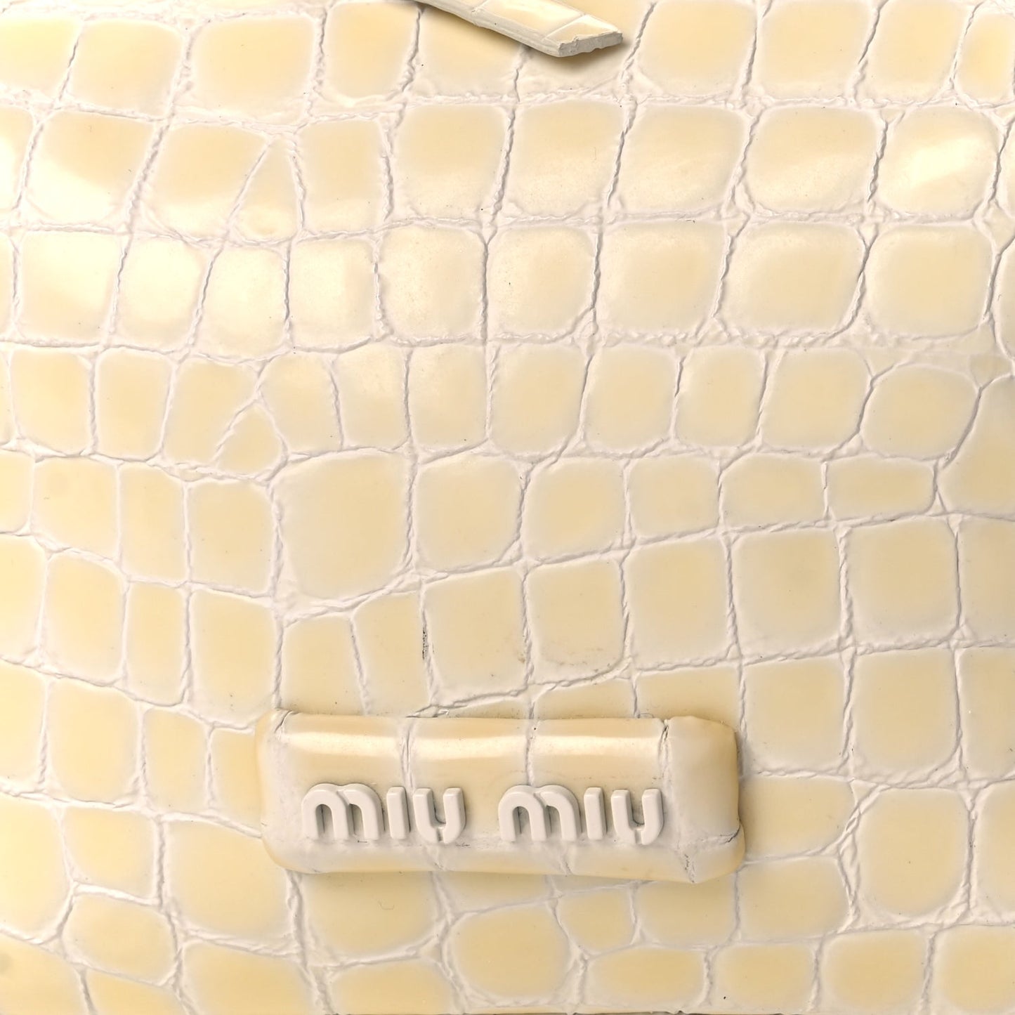 Miu Miu Calfskin Crocodile Embossed St Cocco Spirit Bag White