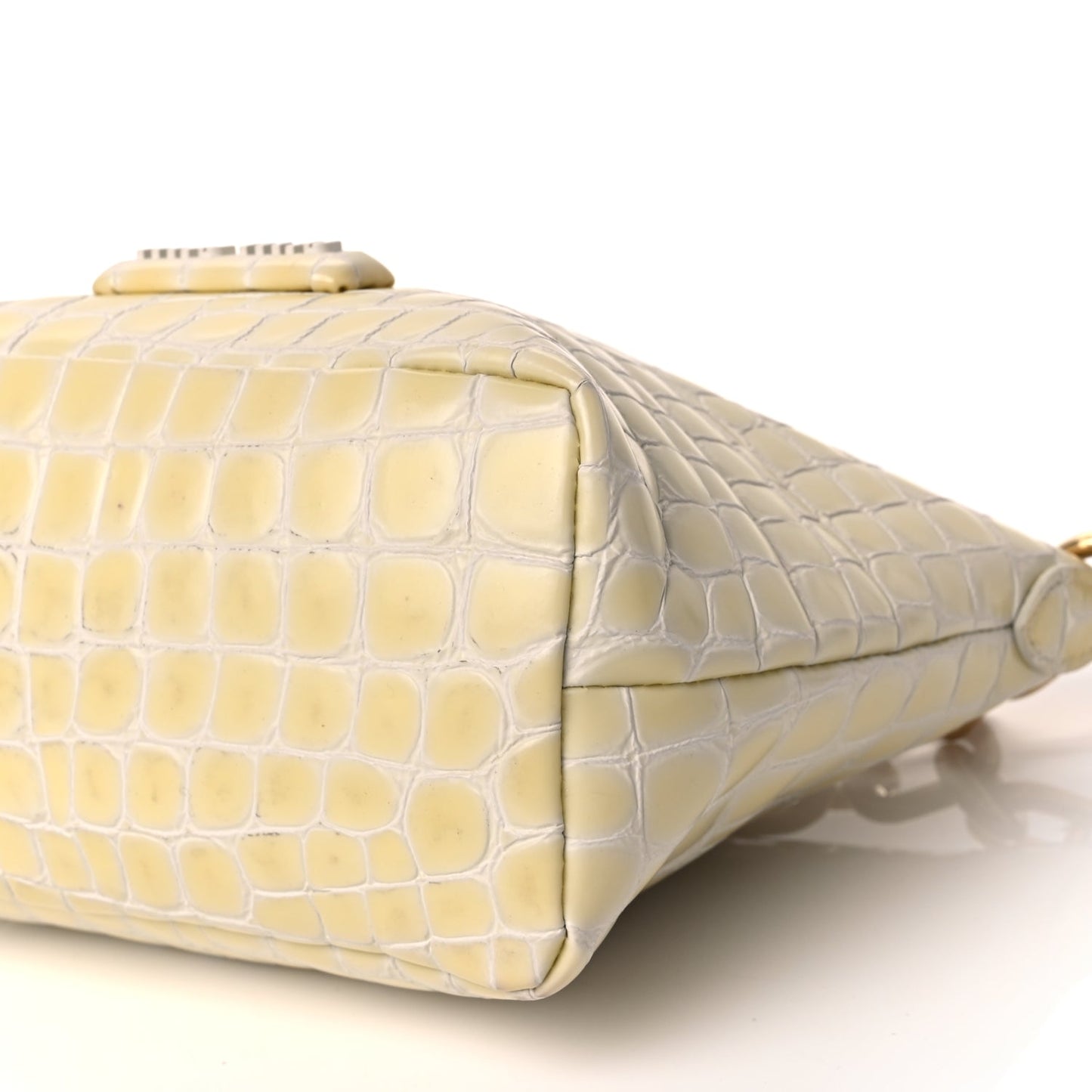 Miu Miu Calfskin Crocodile Embossed St Cocco Spirit Bag White