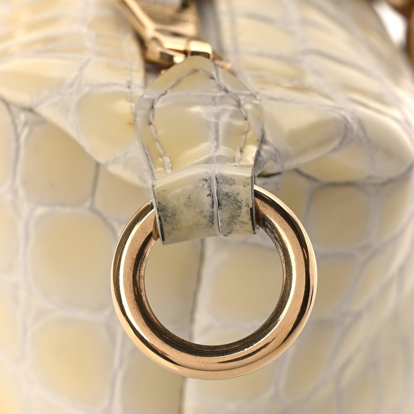 Miu Miu Calfskin Crocodile Embossed St Cocco Spirit Bag White