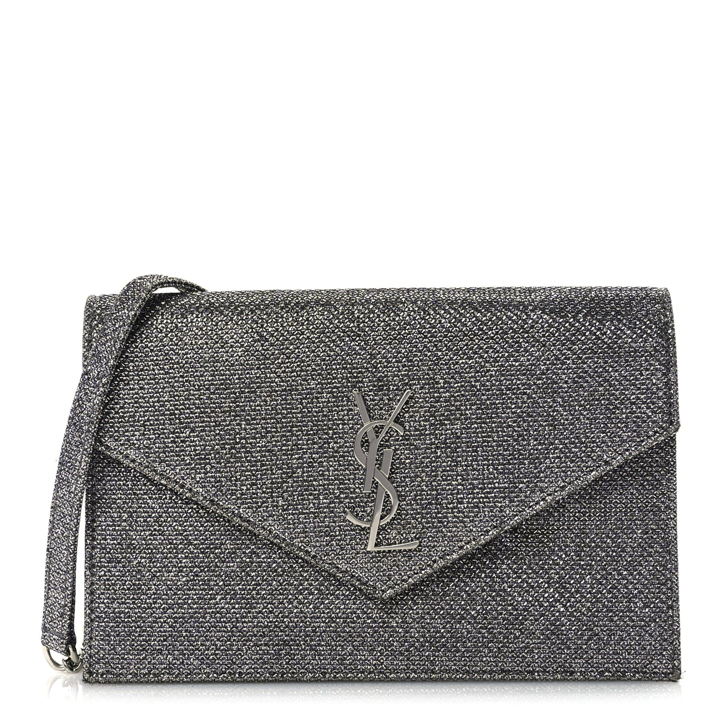 Saint Laurent Metallic Fabric Monogram Envelope Chain Wallet  Anthracite