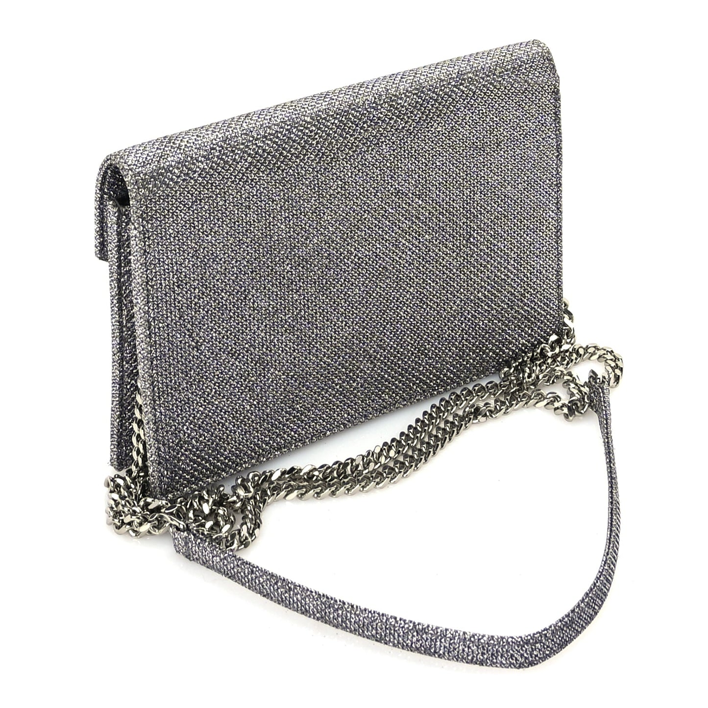 Saint Laurent Metallic Fabric Monogram Envelope Chain Wallet  Anthracite