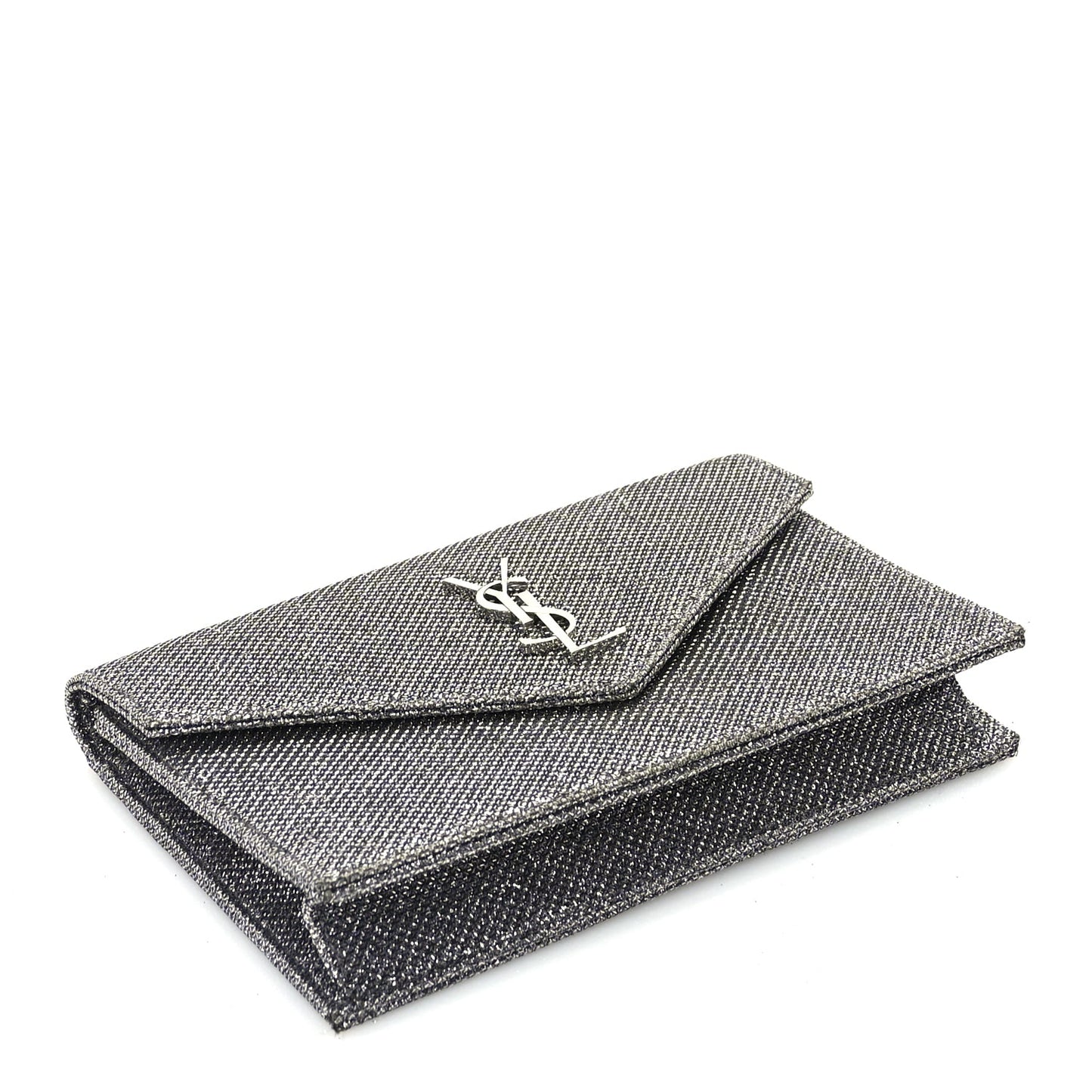 Saint Laurent Metallic Fabric Monogram Envelope Chain Wallet  Anthracite