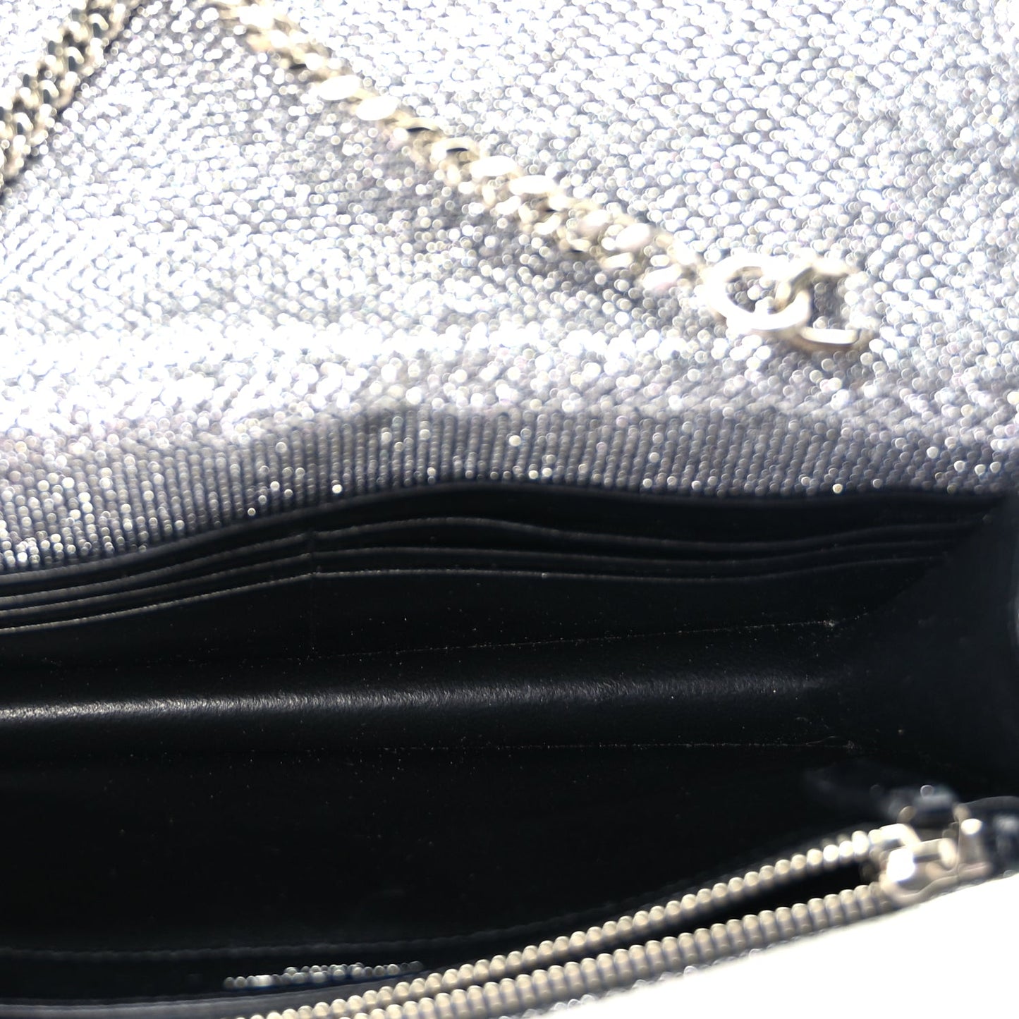 Saint Laurent Metallic Fabric Monogram Envelope Chain Wallet  Anthracite