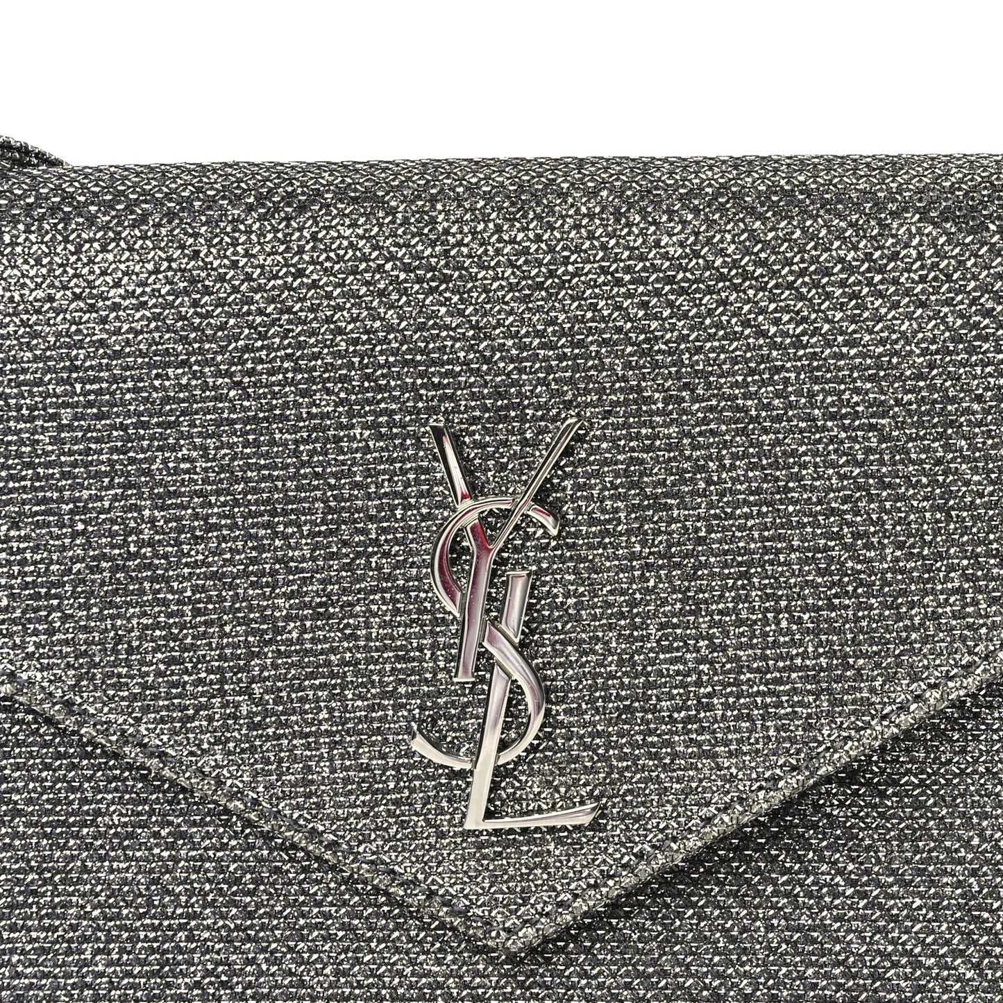 Saint Laurent Metallic Fabric Monogram Envelope Chain Wallet  Anthracite