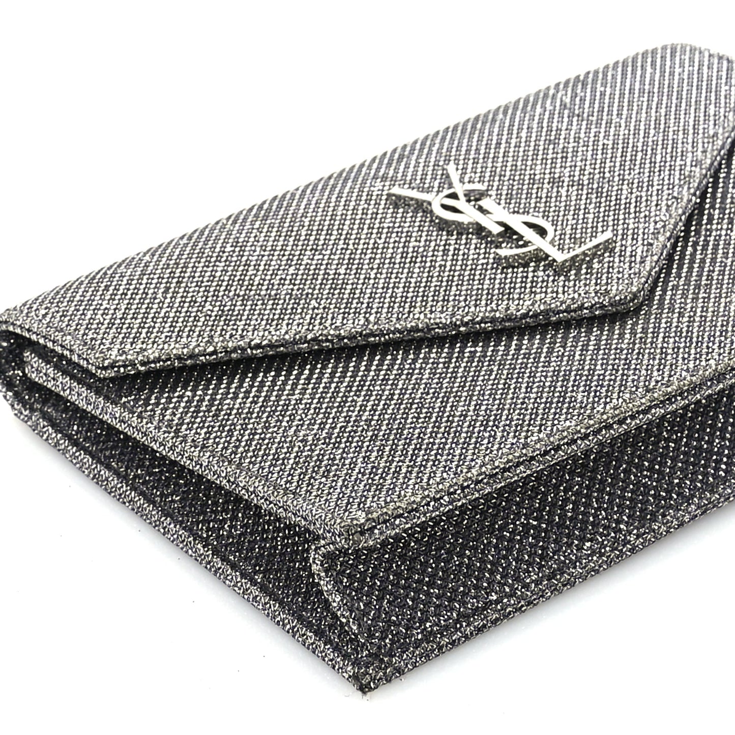 Saint Laurent Metallic Fabric Monogram Envelope Chain Wallet  Anthracite