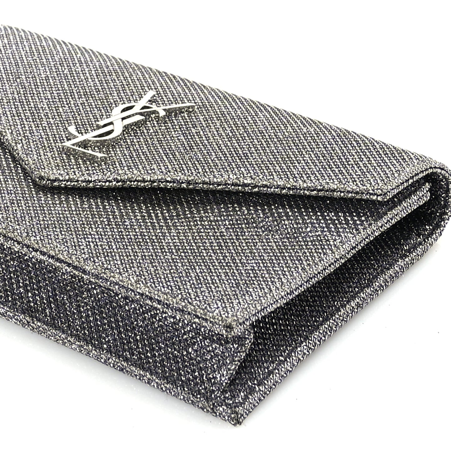 Saint Laurent Metallic Fabric Monogram Envelope Chain Wallet  Anthracite