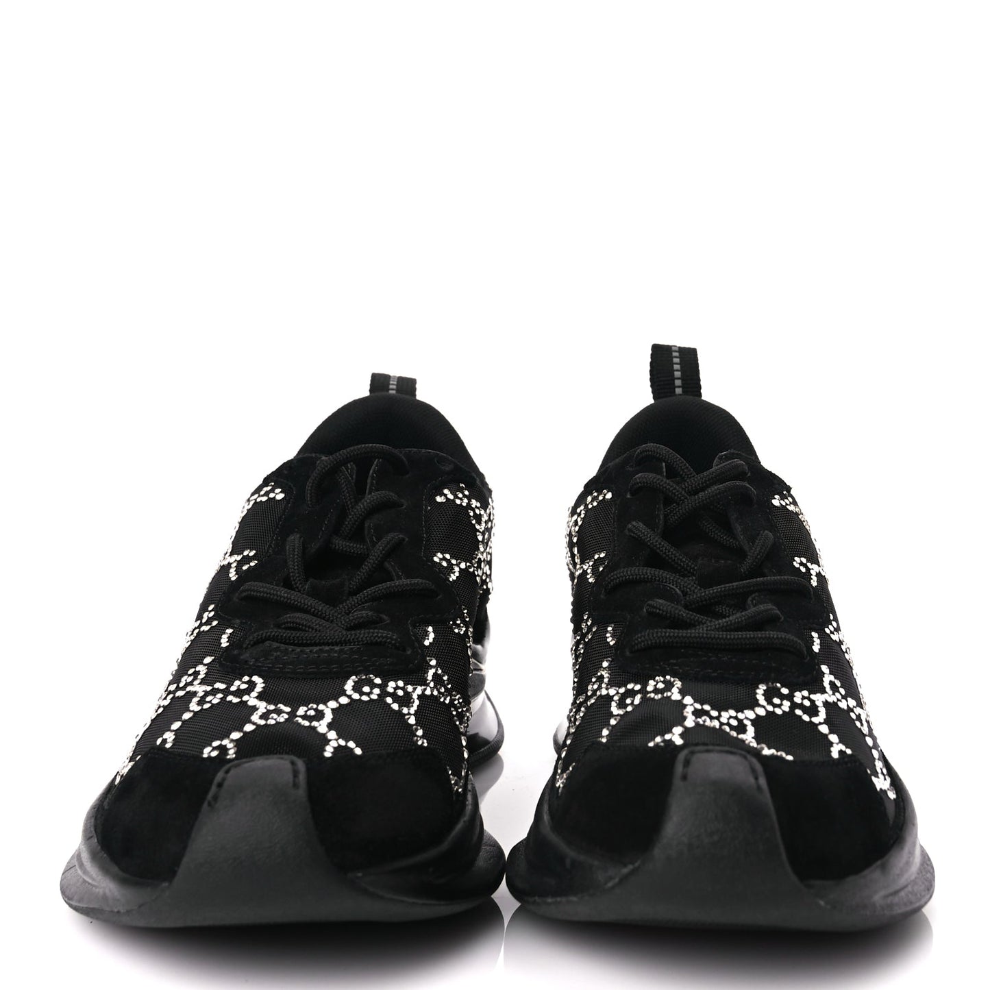 Gucci Tela Retino Mesh Crystal Suede GG Monogram Womens Gucci Run Sneakers 36 Black Silver