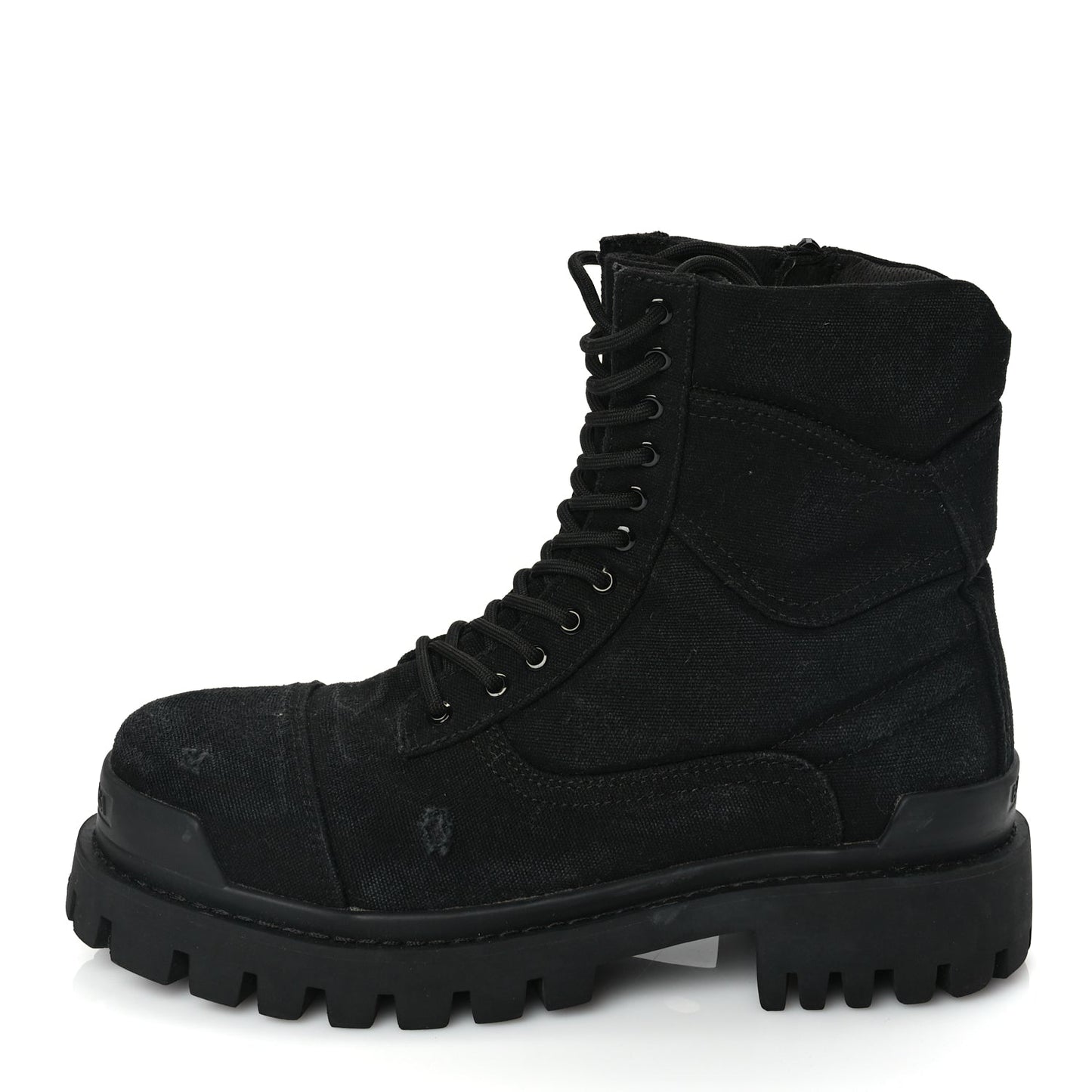 Balenciaga Canvas Distressed Mens 20mm Strike Lace Up Boots 46 Black