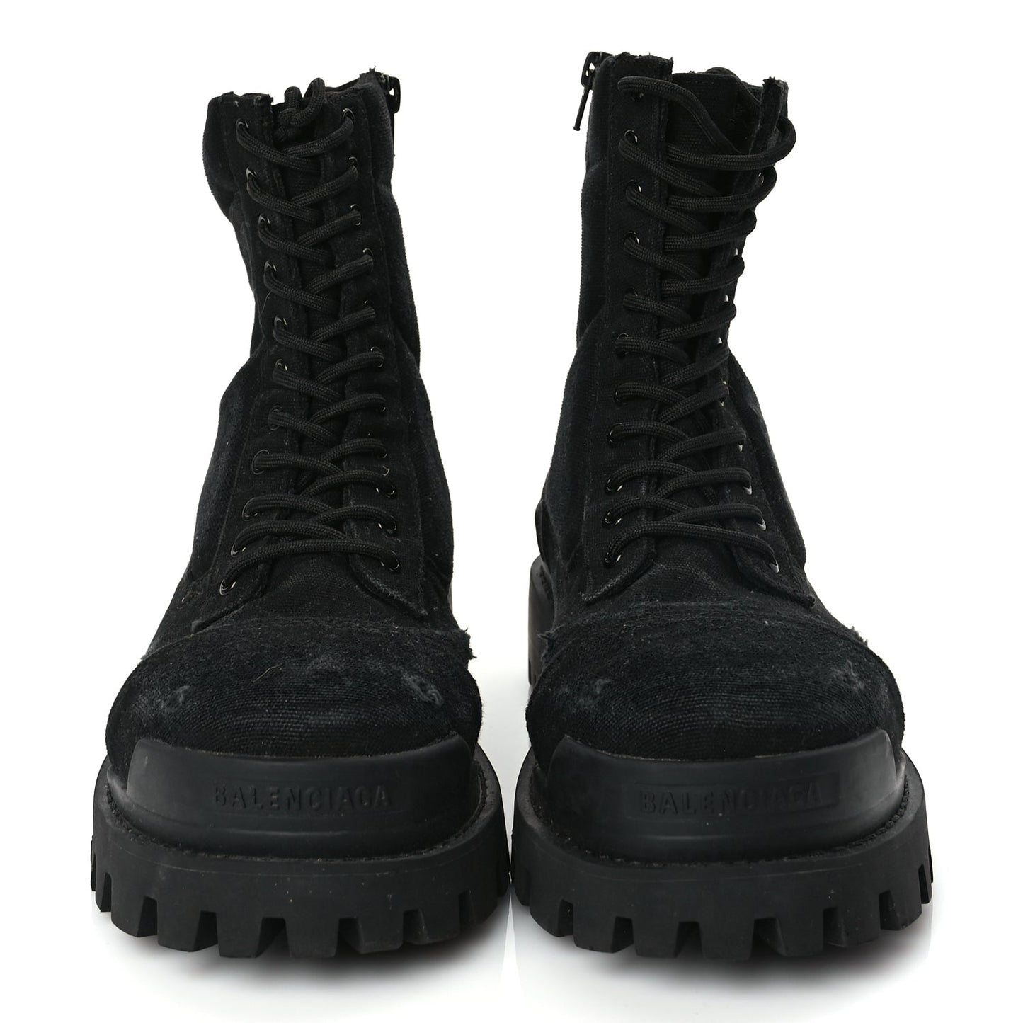 Balenciaga Canvas Distressed Mens 20mm Strike Lace Up Boots 46 Black