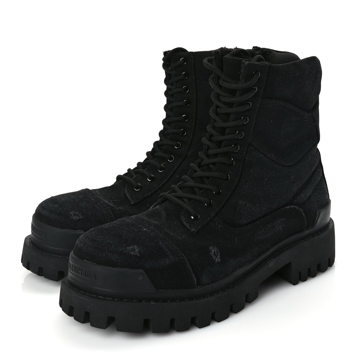Balenciaga Canvas Distressed Mens 20mm Strike Lace Up Boots 46 Black