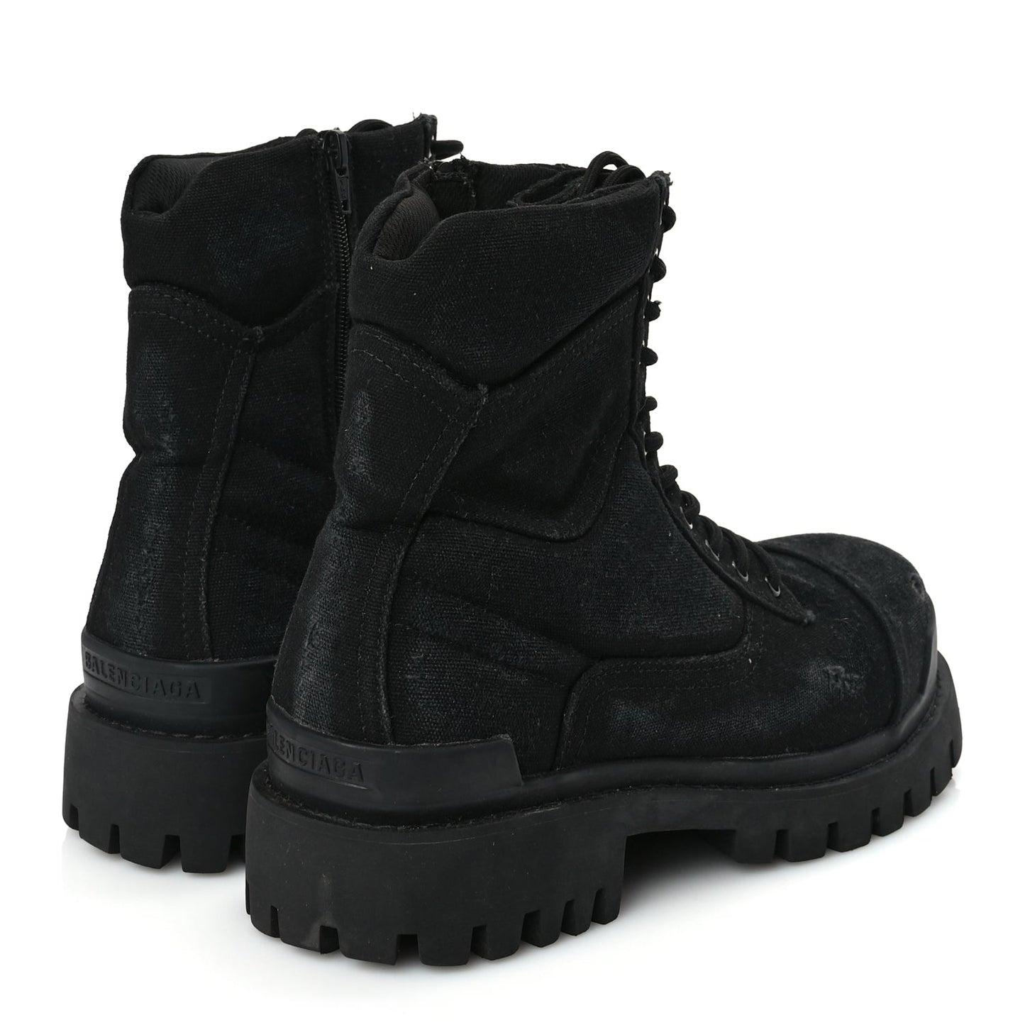 Balenciaga Canvas Distressed Mens 20mm Strike Lace Up Boots 46 Black