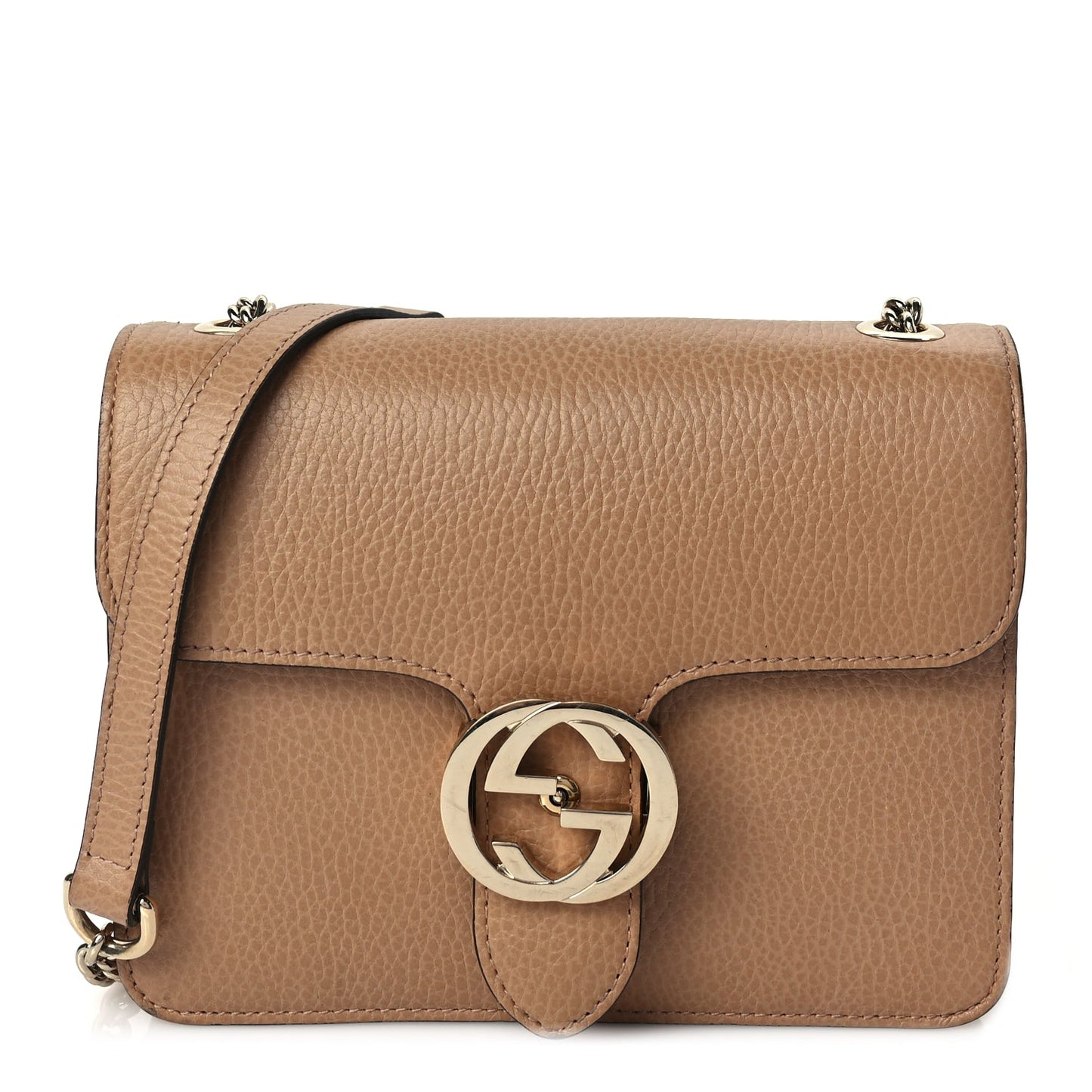 Gucci Dollar Calfskin Small Interlocking G Shoulder Bag Camelia