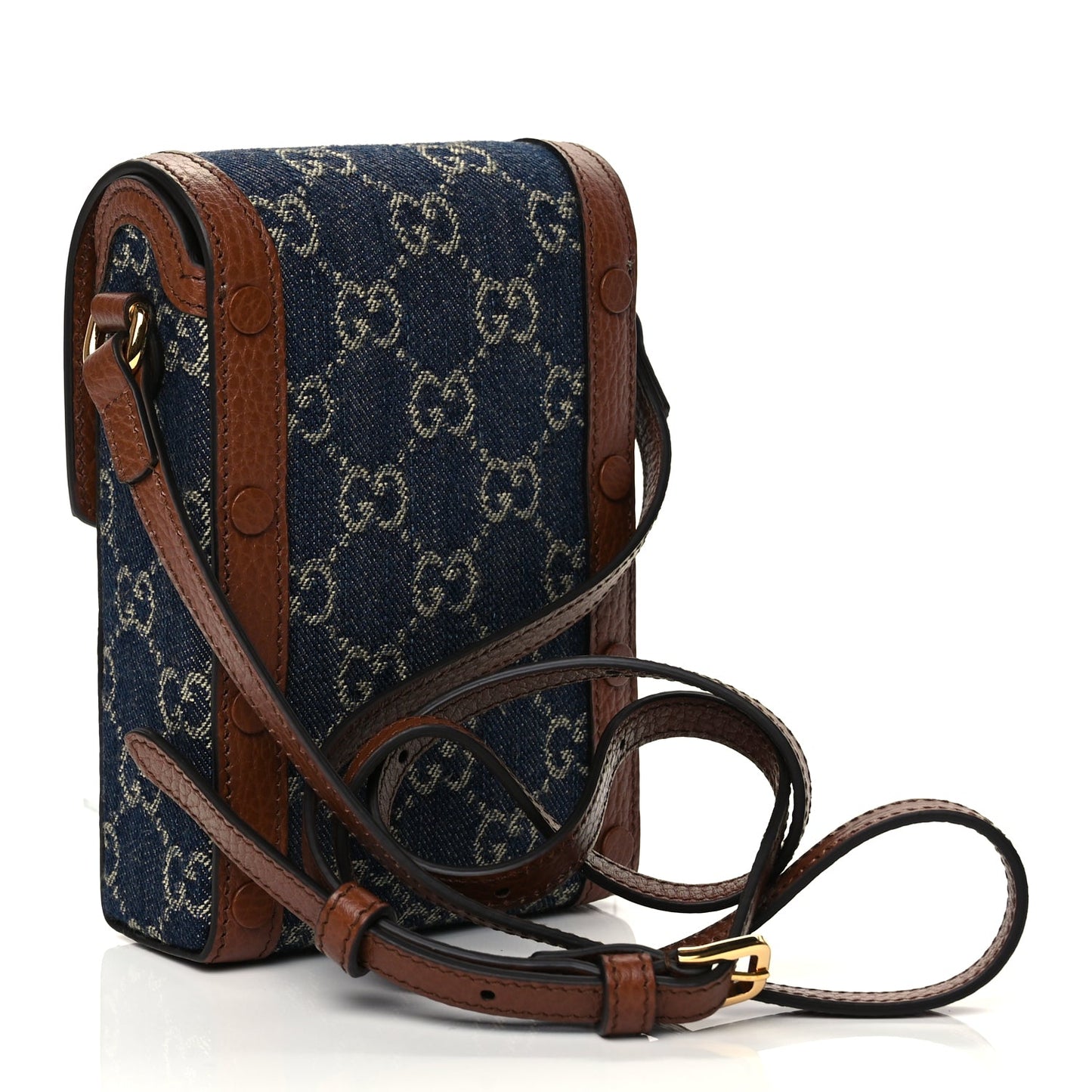 Gucci New Denim GG Monogram Dollar Calfskin Mini Horsebit 1955 Crossbody Bag Blue Tea Cuir Epilog
