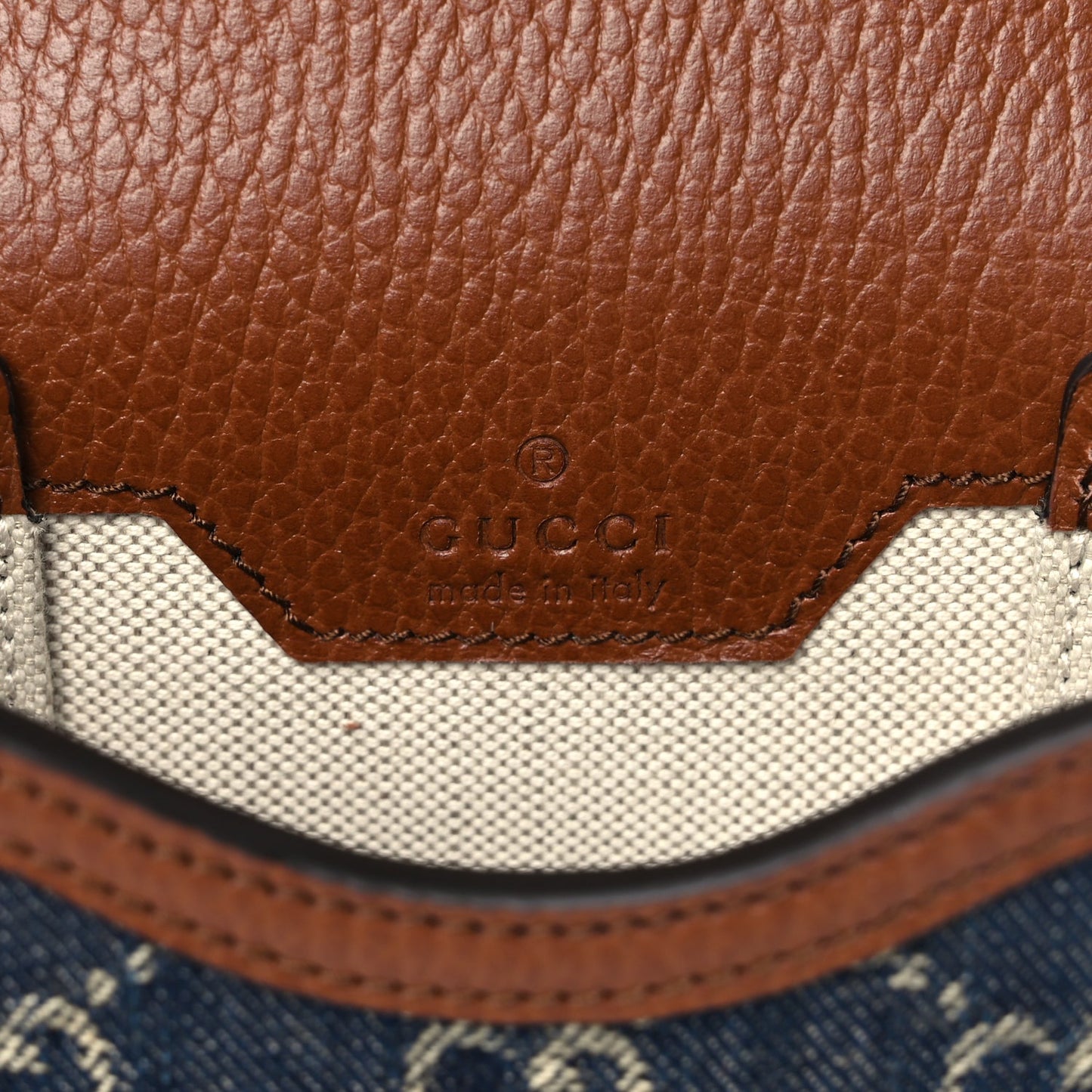 Gucci New Denim GG Monogram Dollar Calfskin Mini Horsebit 1955 Crossbody Bag Blue Tea Cuir Epilog