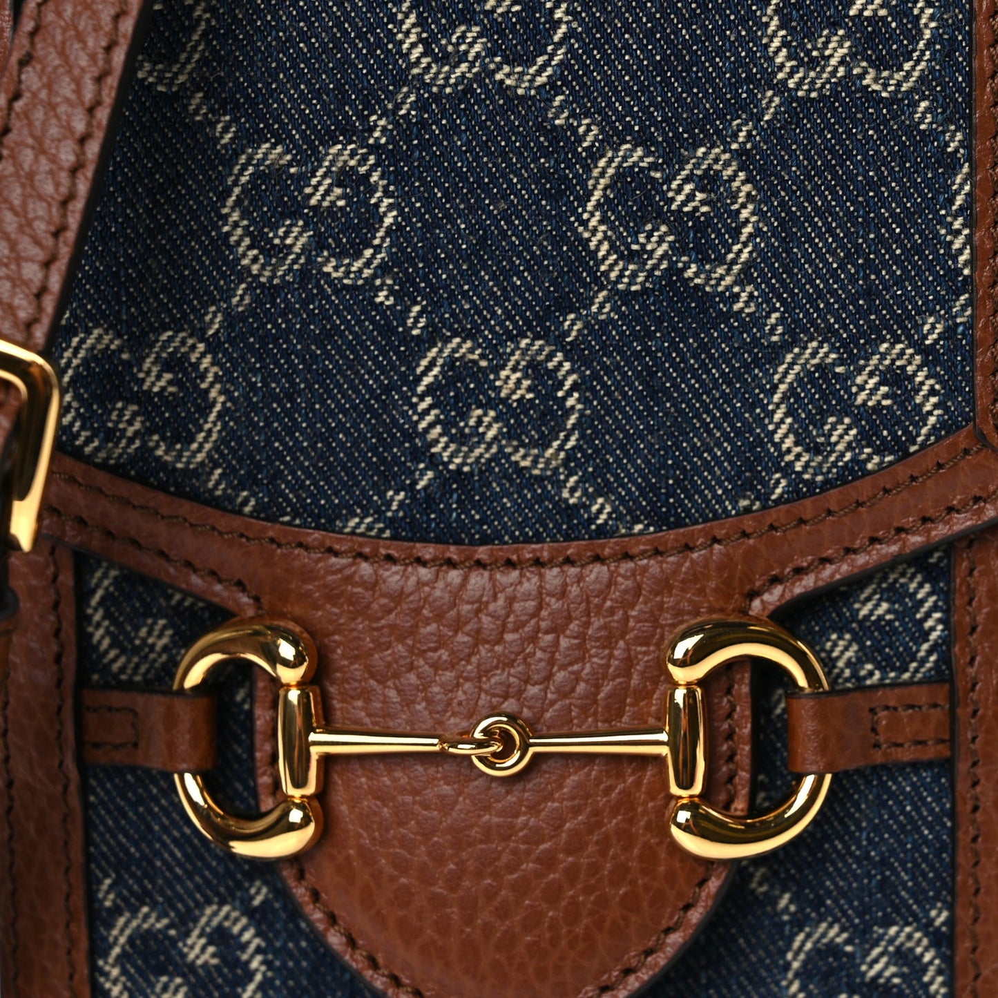 Gucci New Denim GG Monogram Dollar Calfskin Mini Horsebit 1955 Crossbody Bag Blue Tea Cuir Epilog