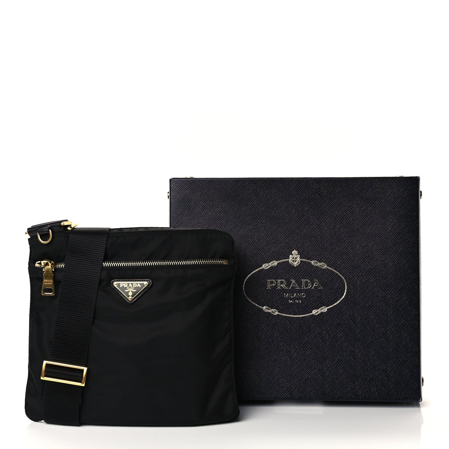 Prada Nylon Vela Flat Messenger Bag Black